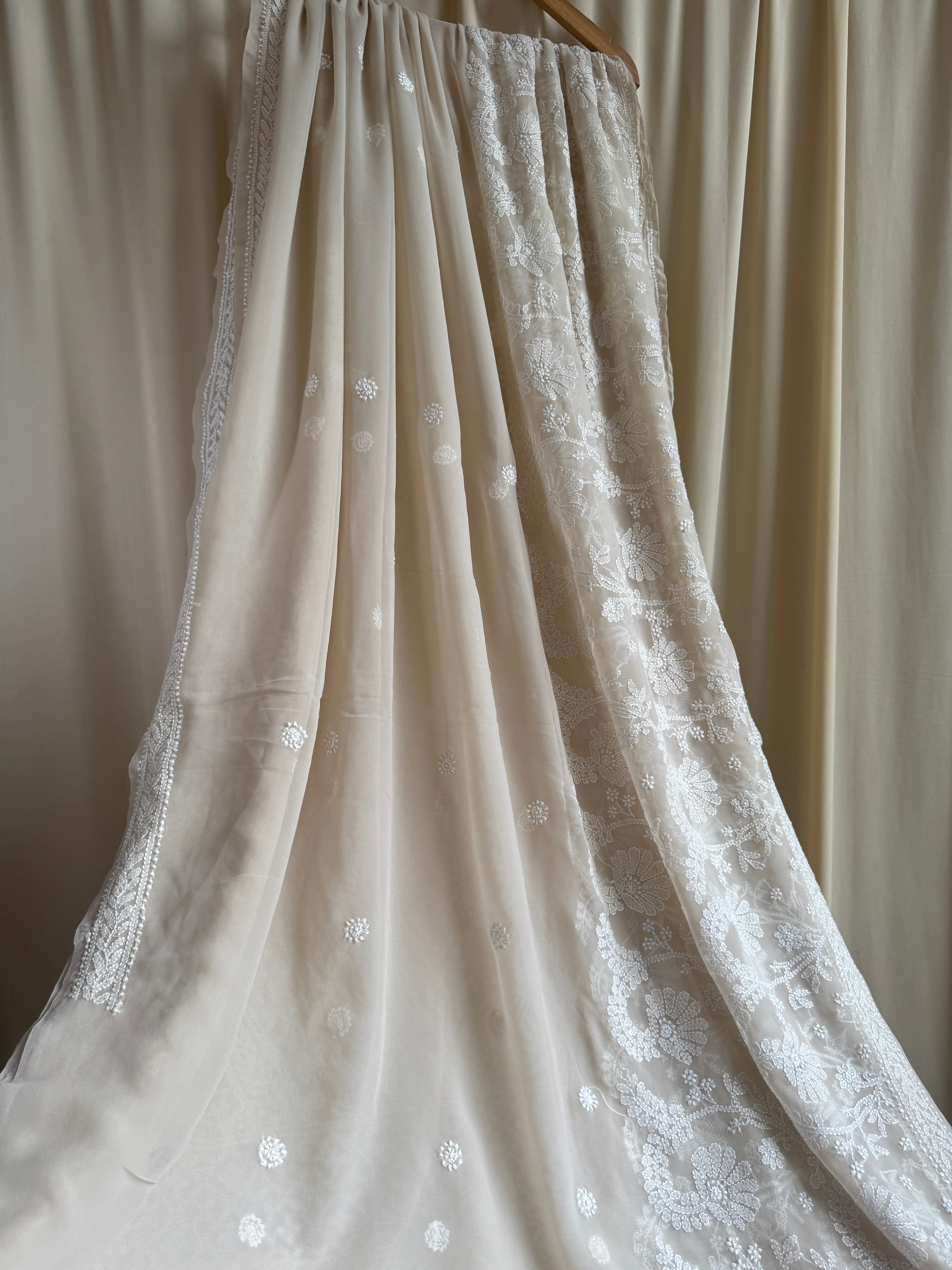 Georgette Chikankari saree in Beige ARIAA CHIKANKARI