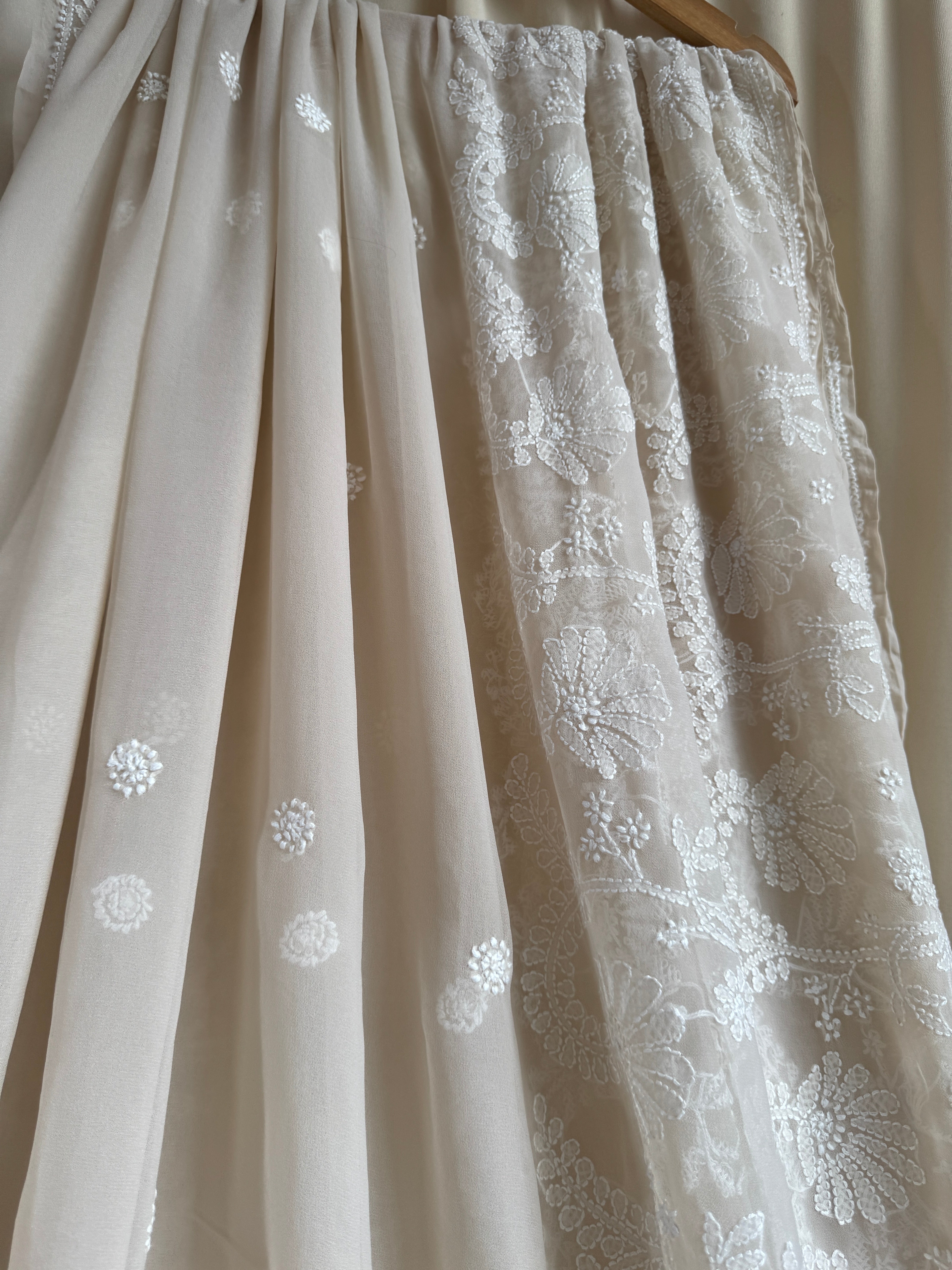 Georgette Chikankari saree in Beige ARIAA CHIKANKARI