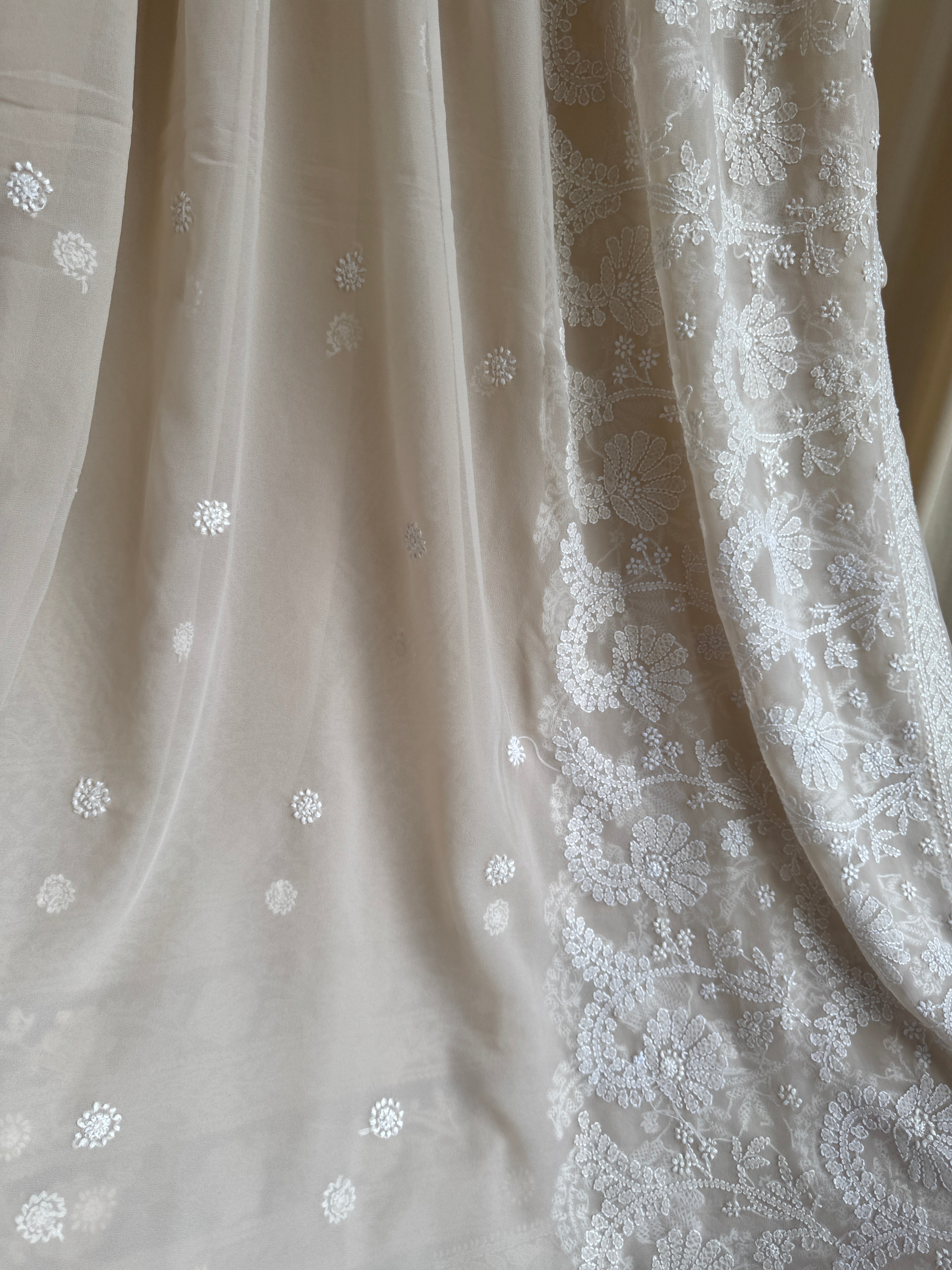 Georgette Chikankari saree in Beige ARIAA CHIKANKARI