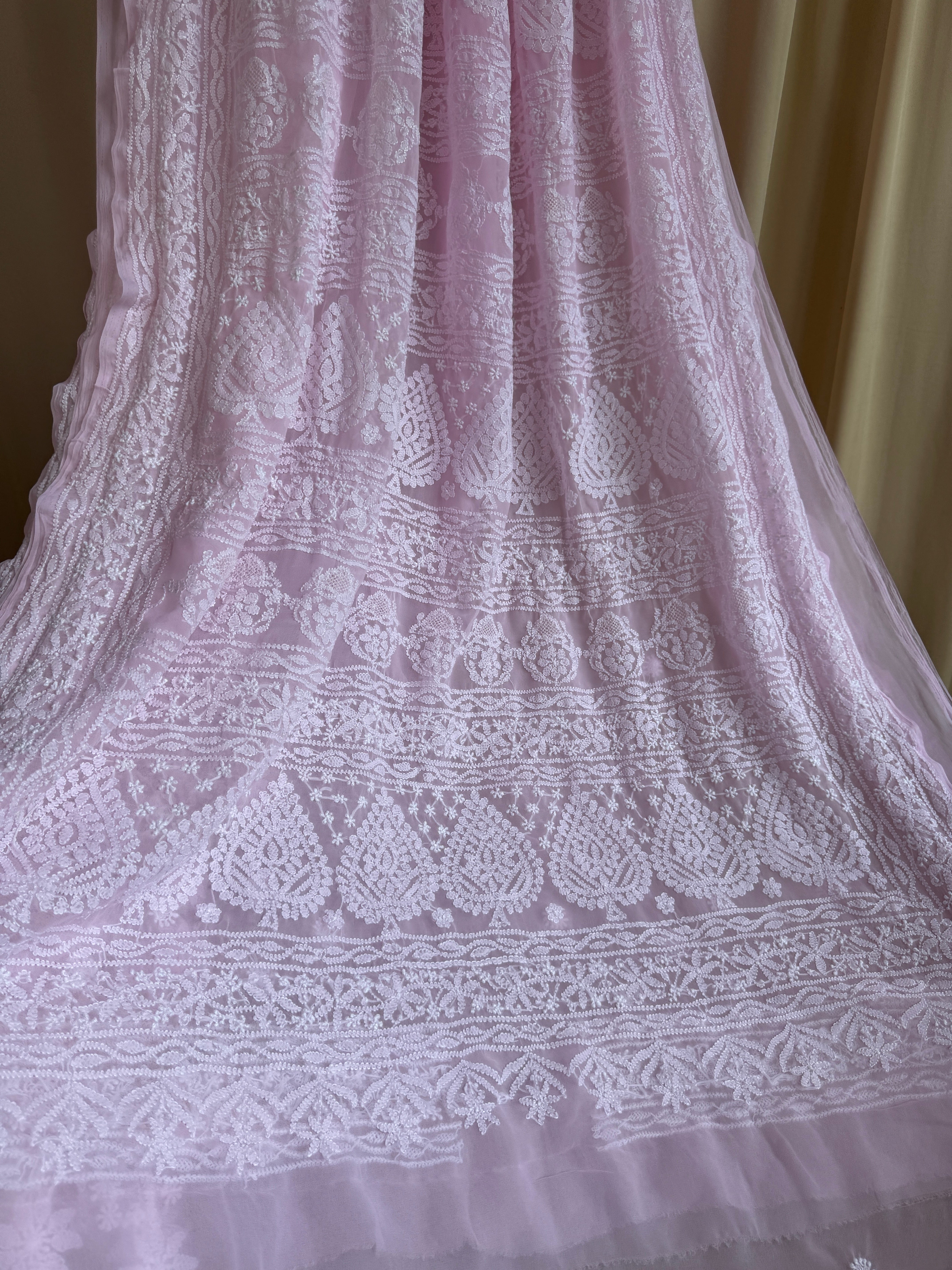 Georgette Chikankari saree in Pink ARIAA CHIKANKARI