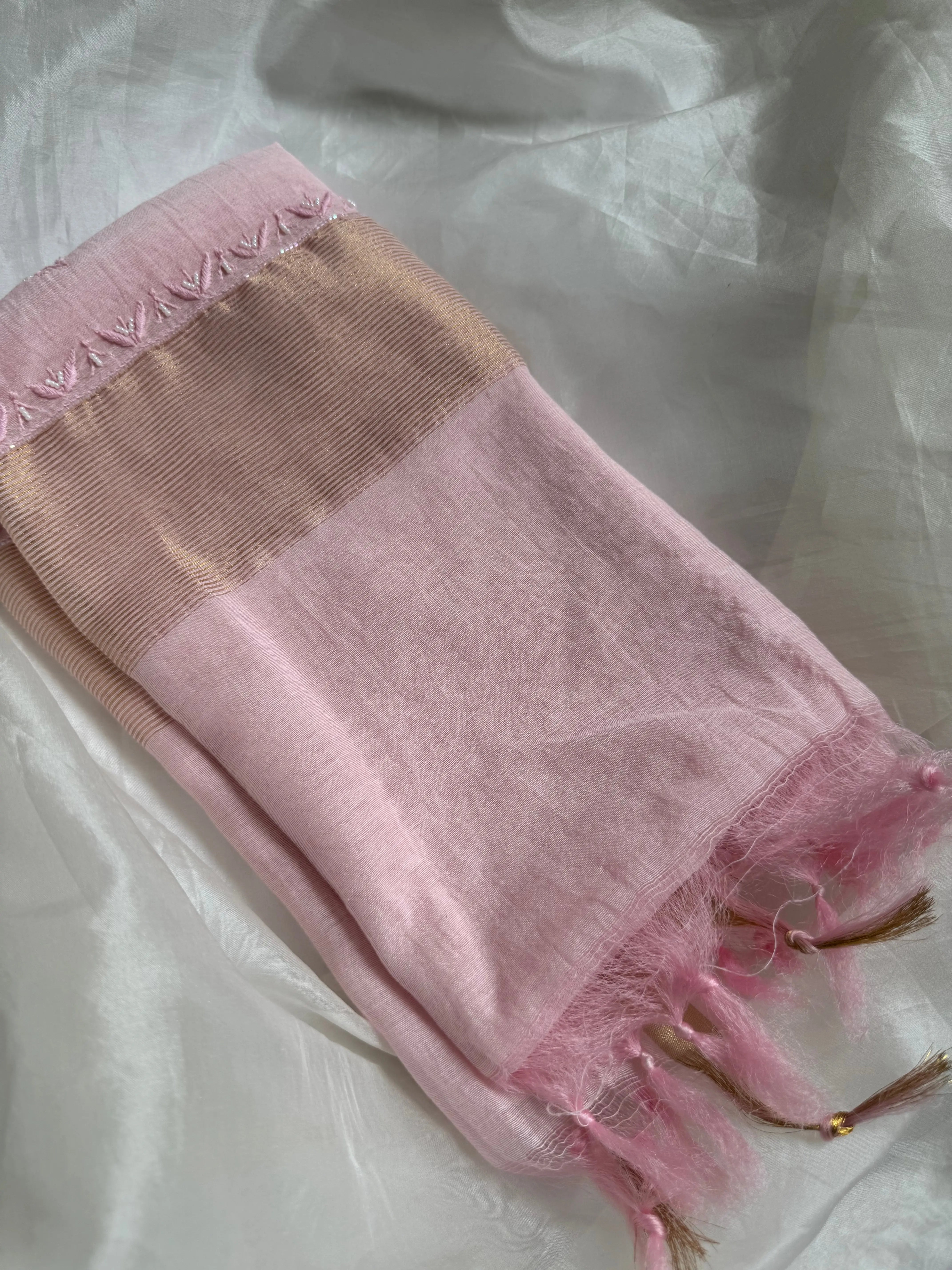 Mul Chanderi Semi stitched Straight - Baby Pink ARIAA CHIKANKARI