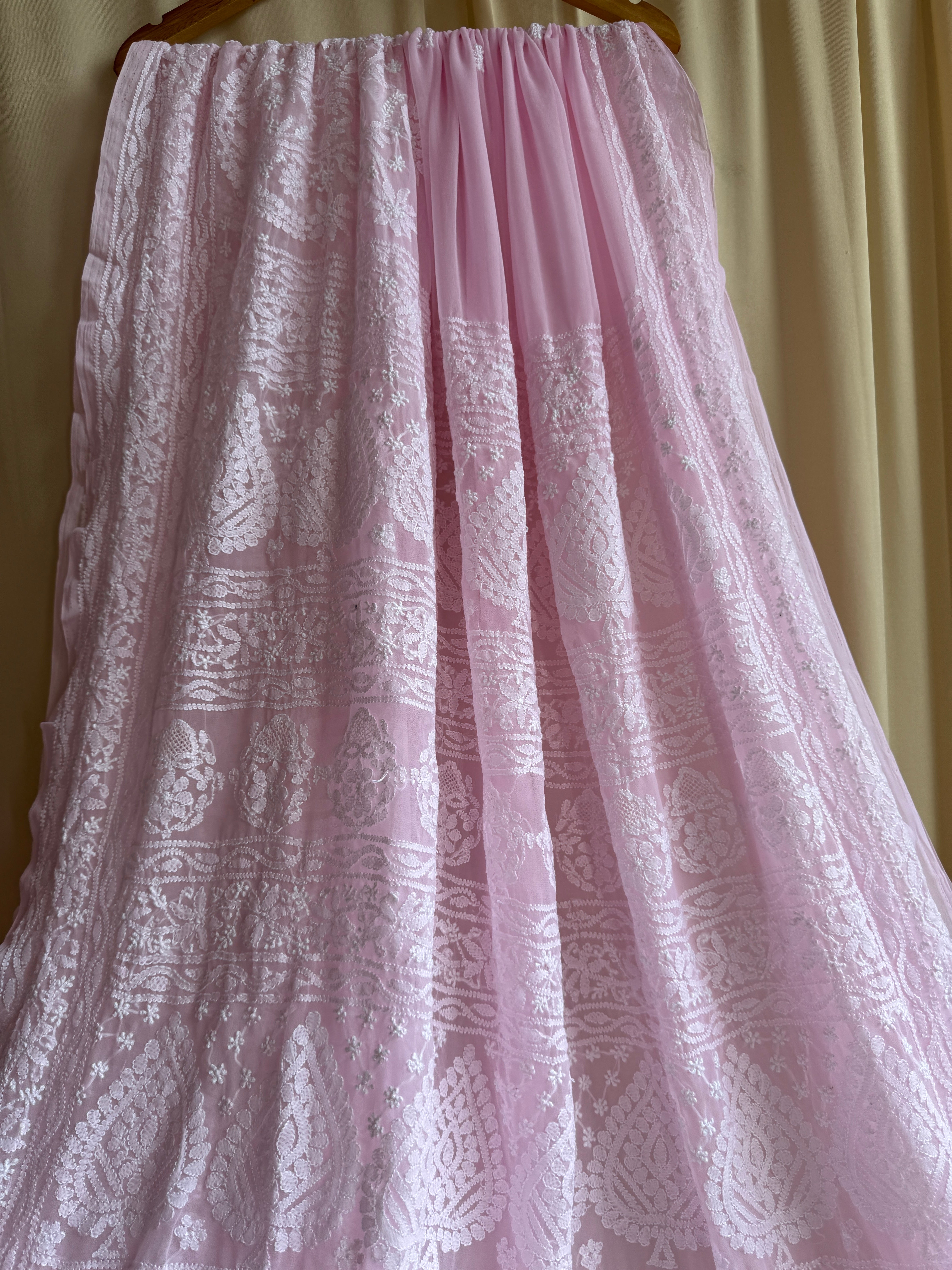 Georgette Chikankari saree in Pink ARIAA CHIKANKARI