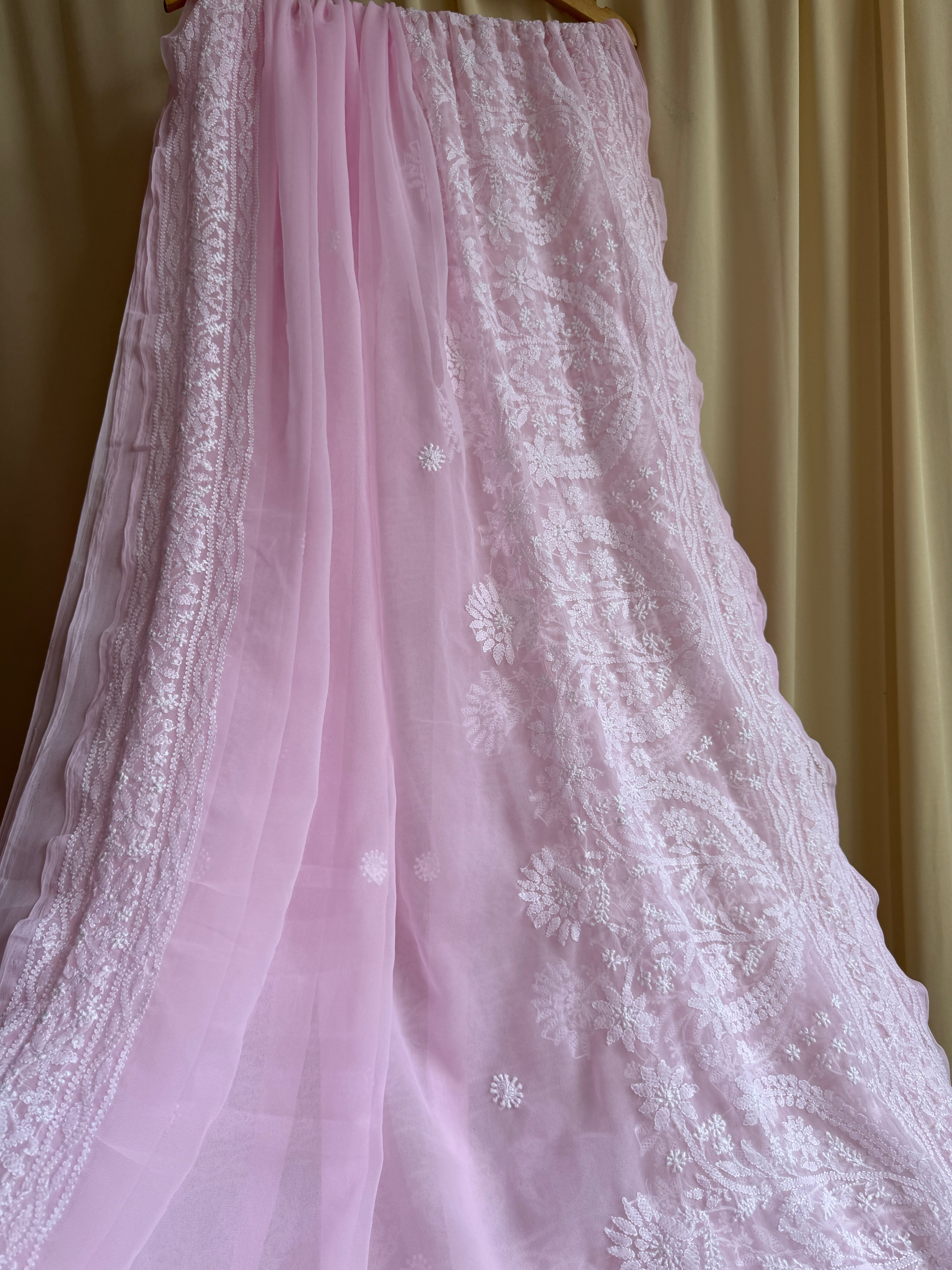 Georgette Chikankari saree in Pink ARIAA CHIKANKARI