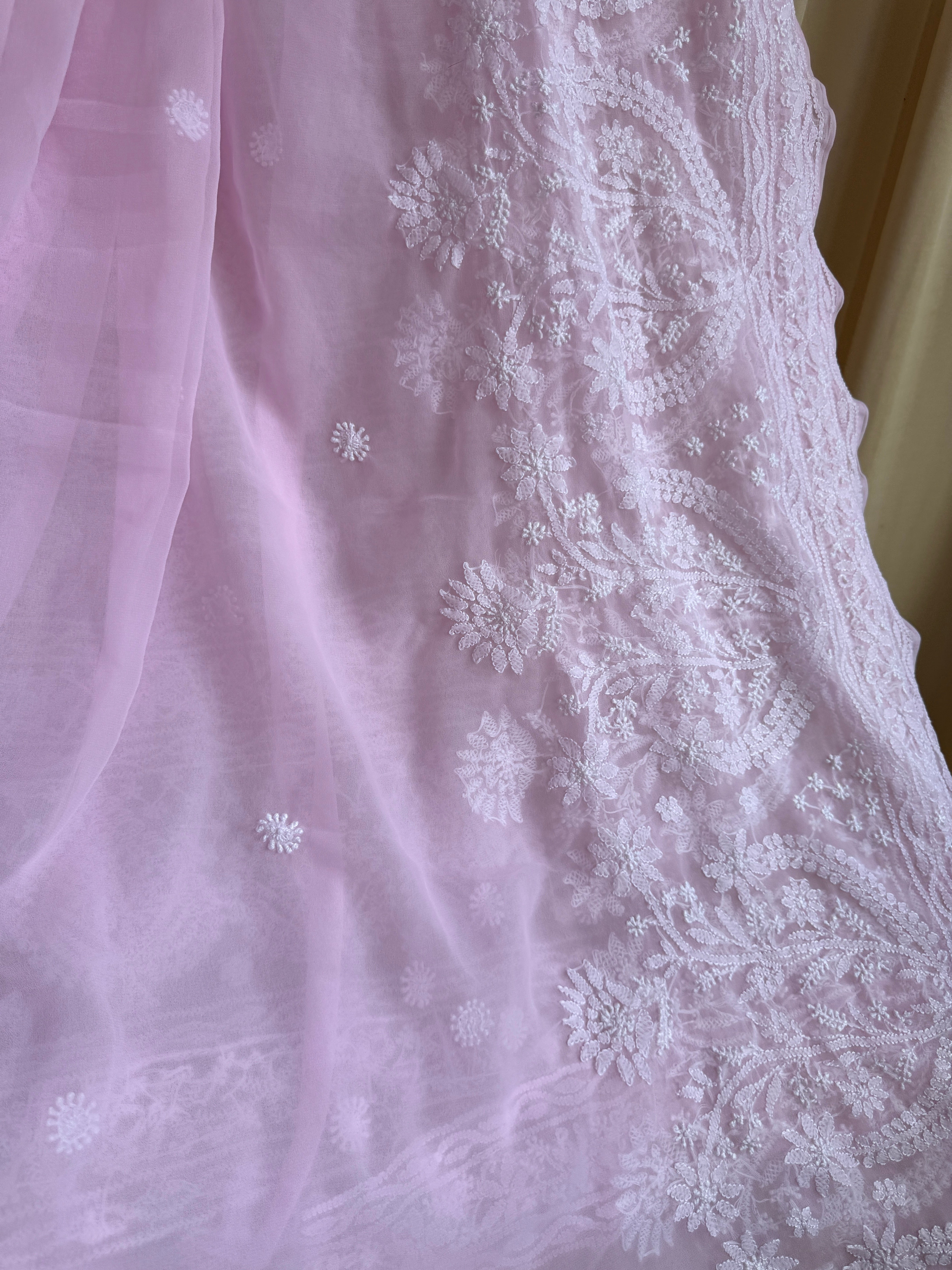Georgette Chikankari saree in Pink ARIAA CHIKANKARI