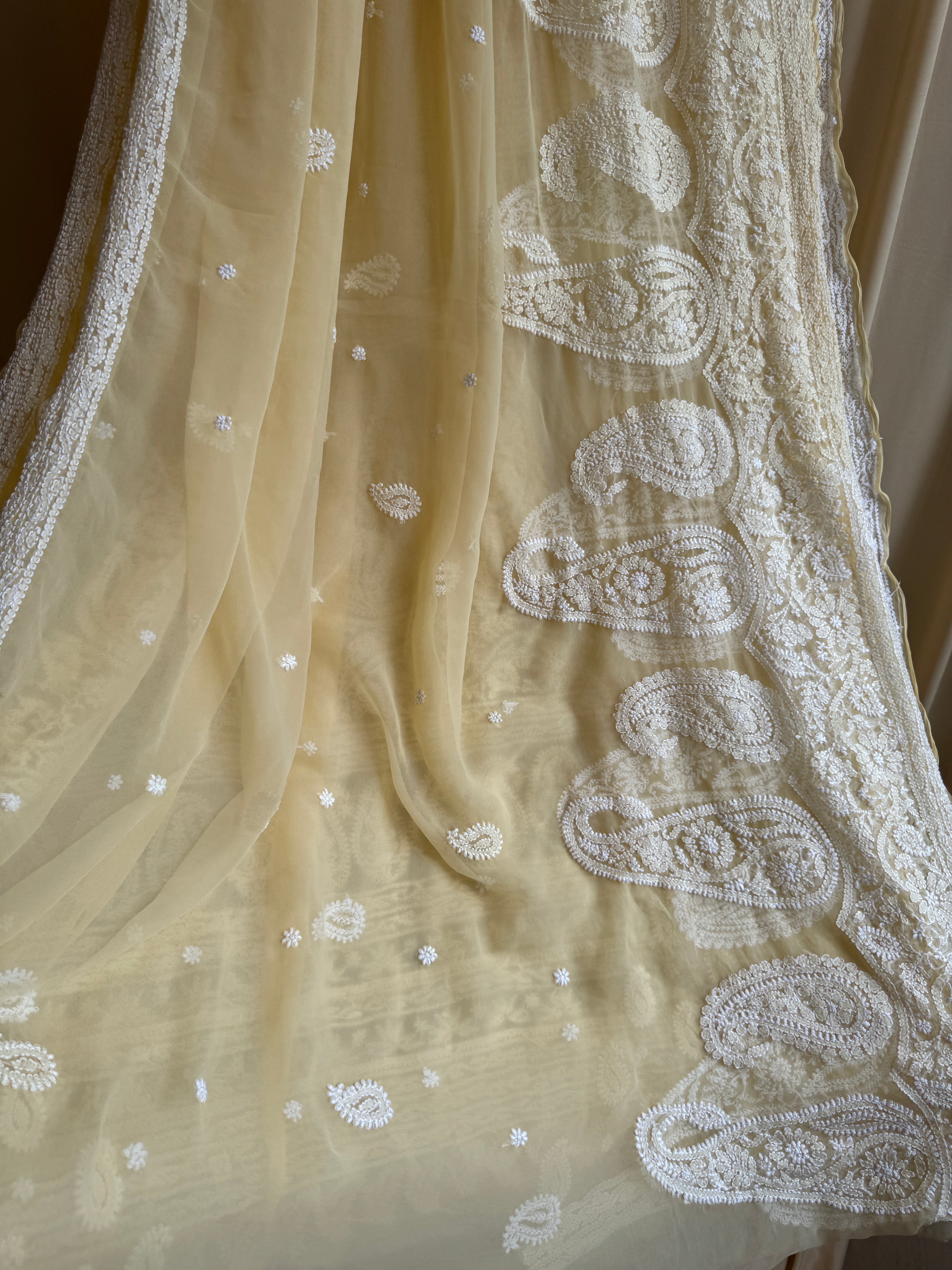 Georgette Chikankari saree in Cream ARIAA CHIKANKARI