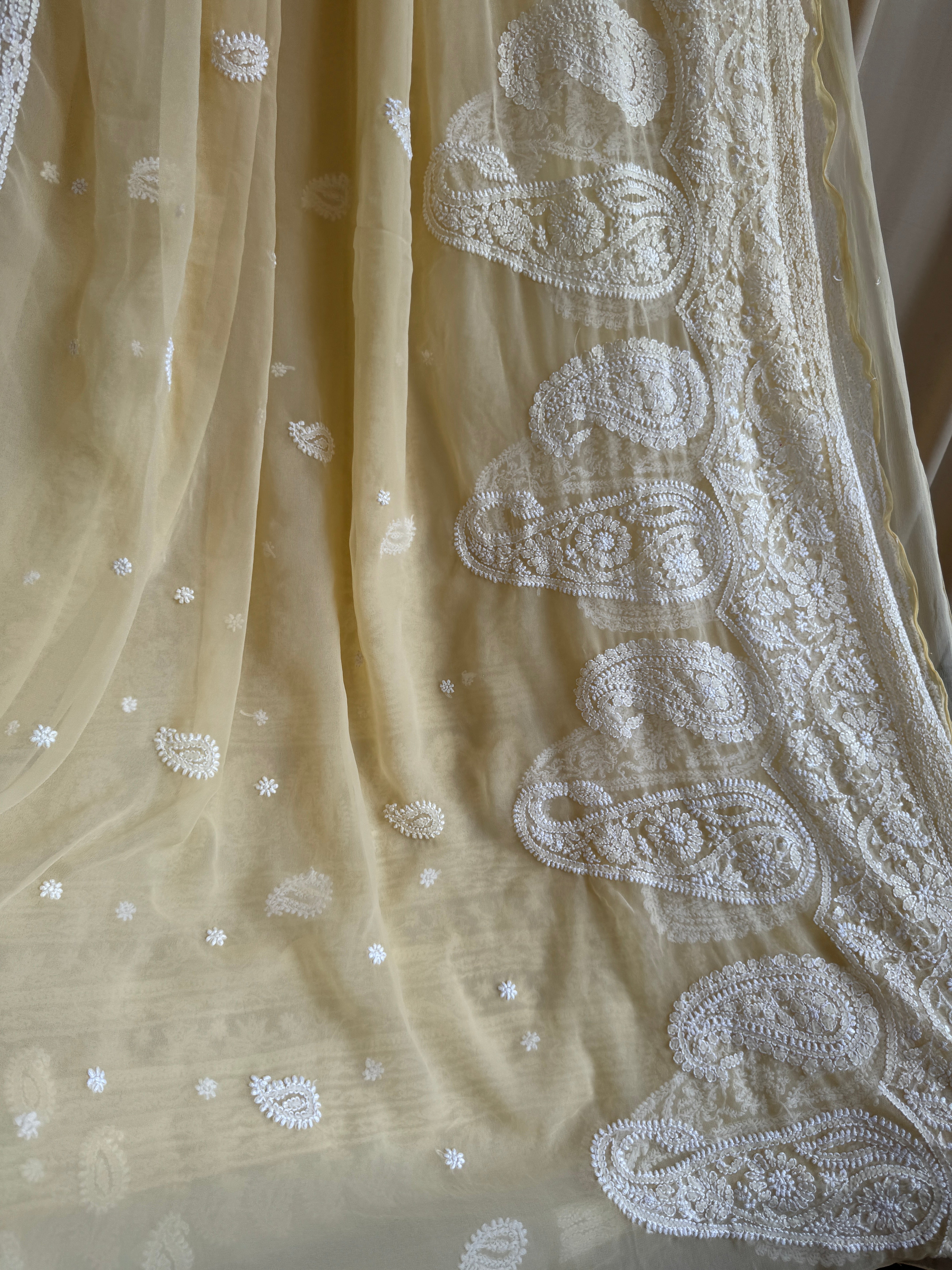 Georgette Chikankari saree in Cream ARIAA CHIKANKARI