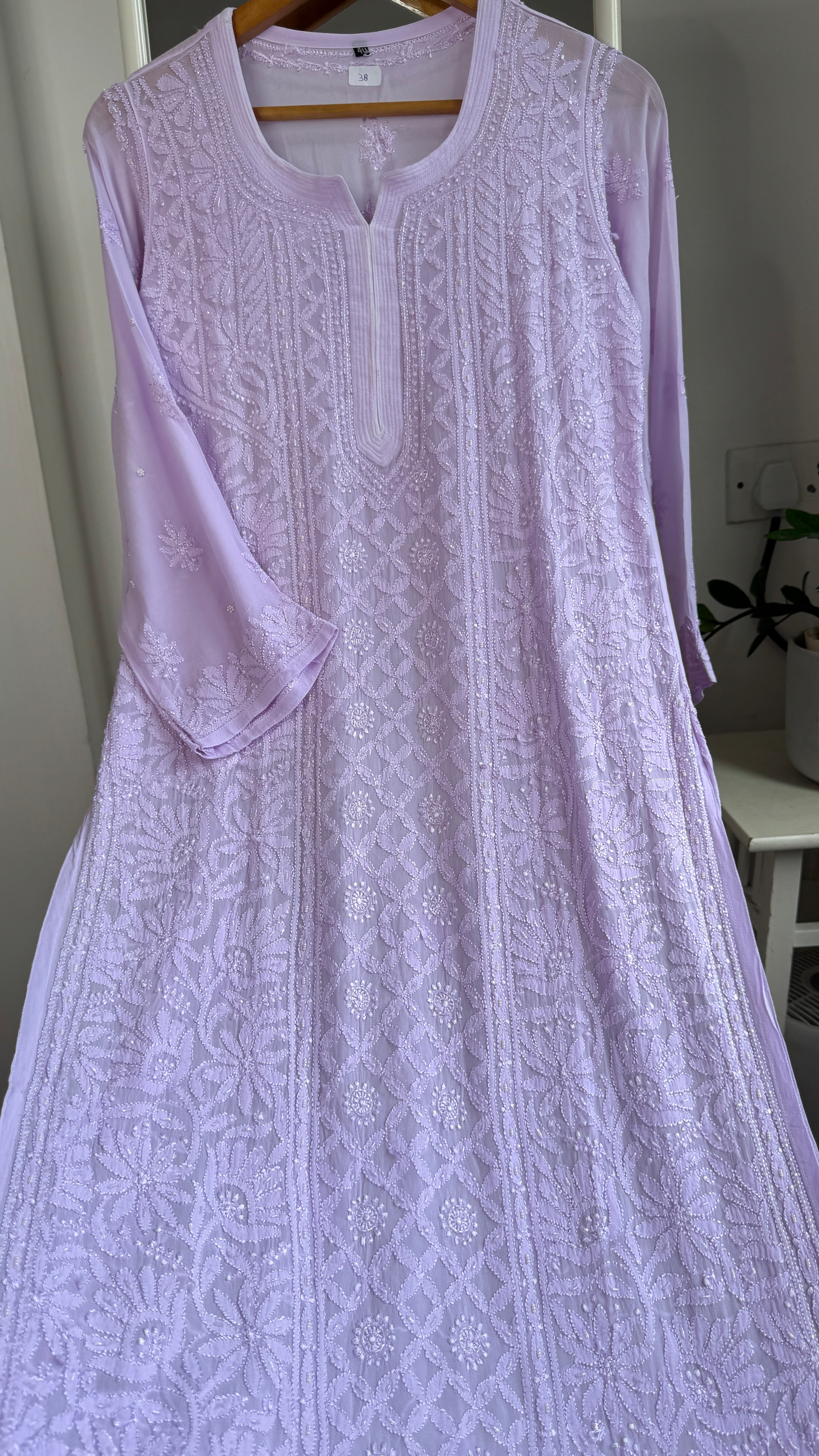 Viscose Kurti with Pearl Work - Lilac