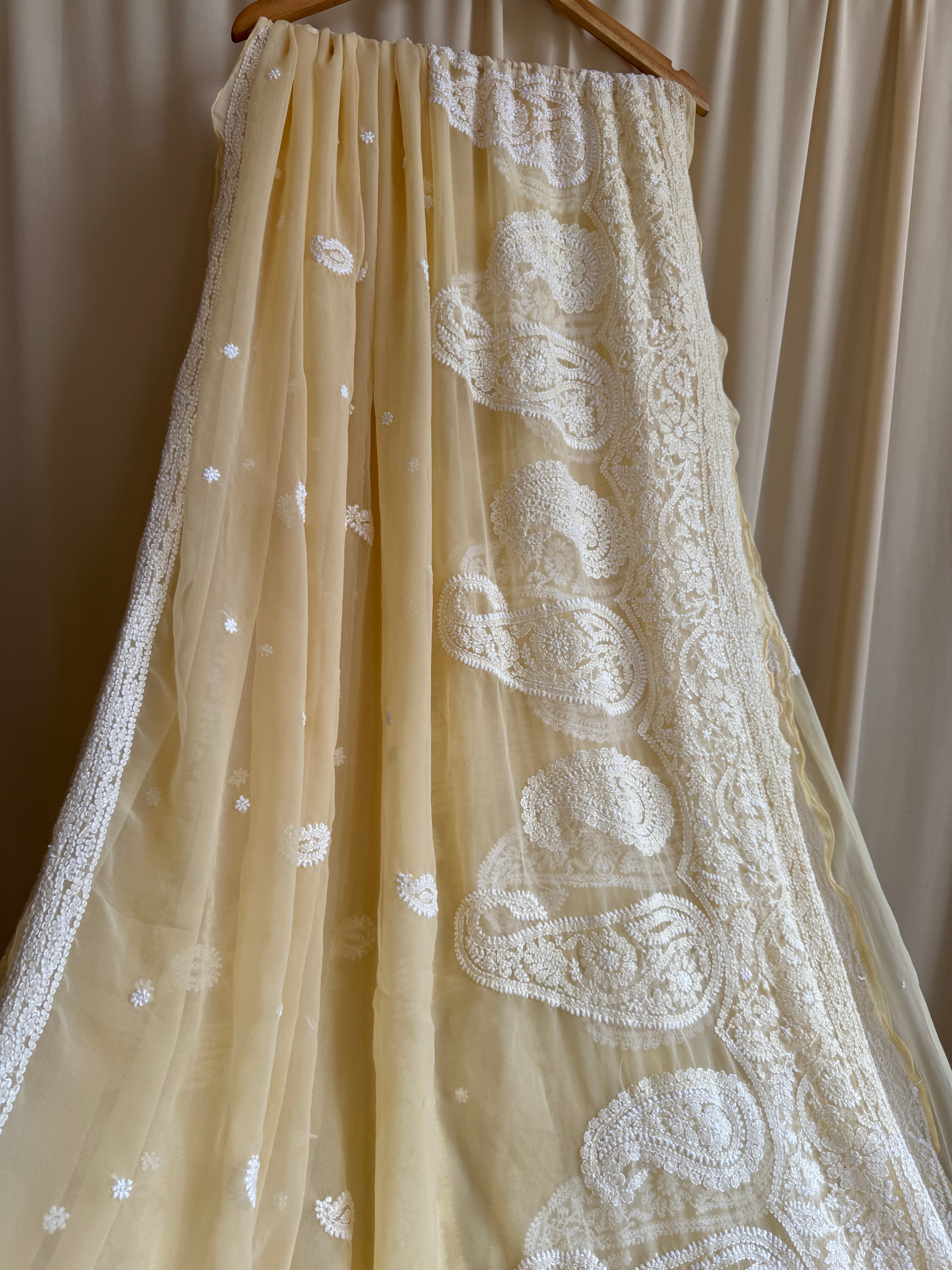 Georgette Chikankari saree in Cream ARIAA CHIKANKARI