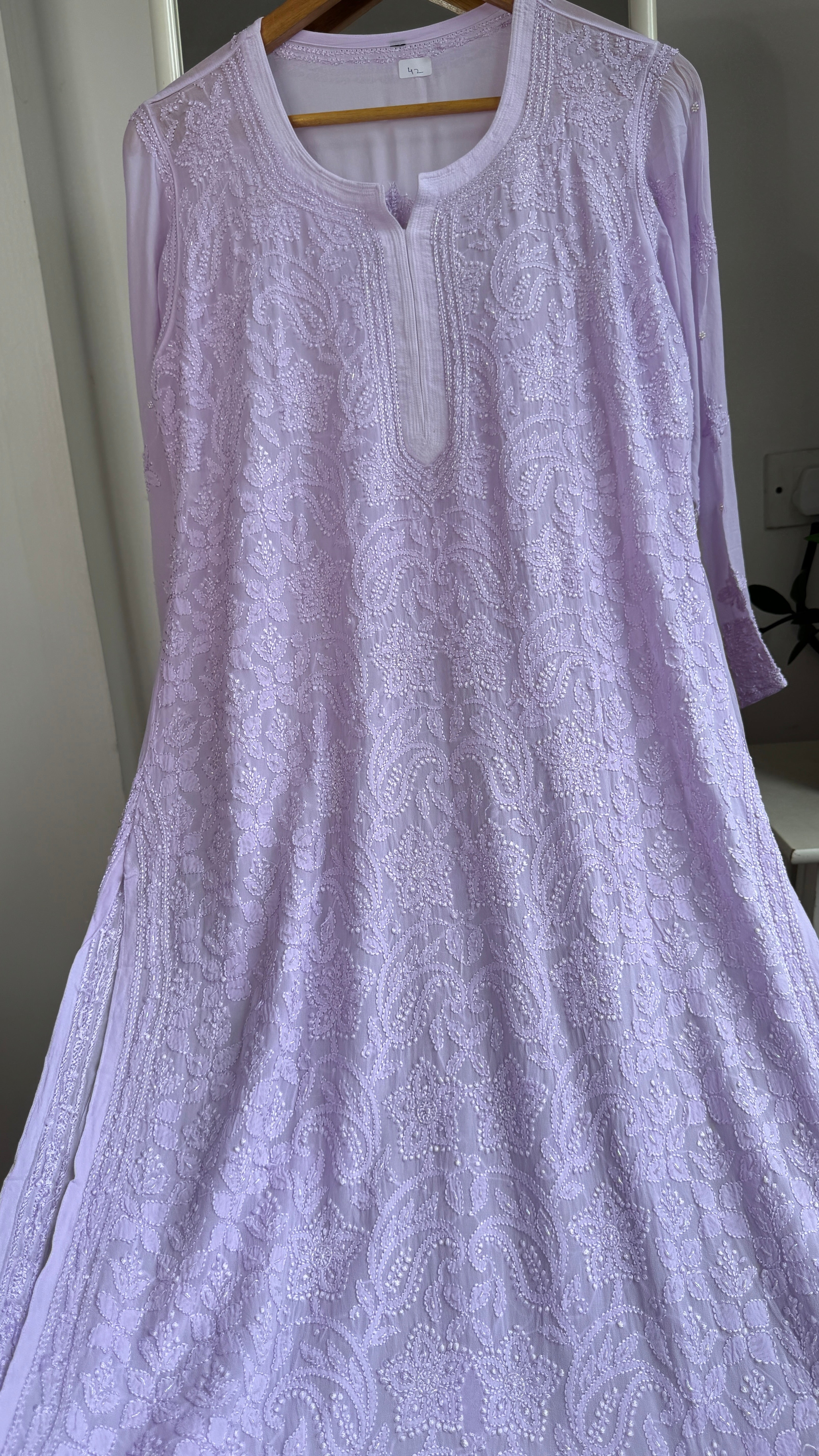 Viscose Kurti with Pearl Work - Lilac