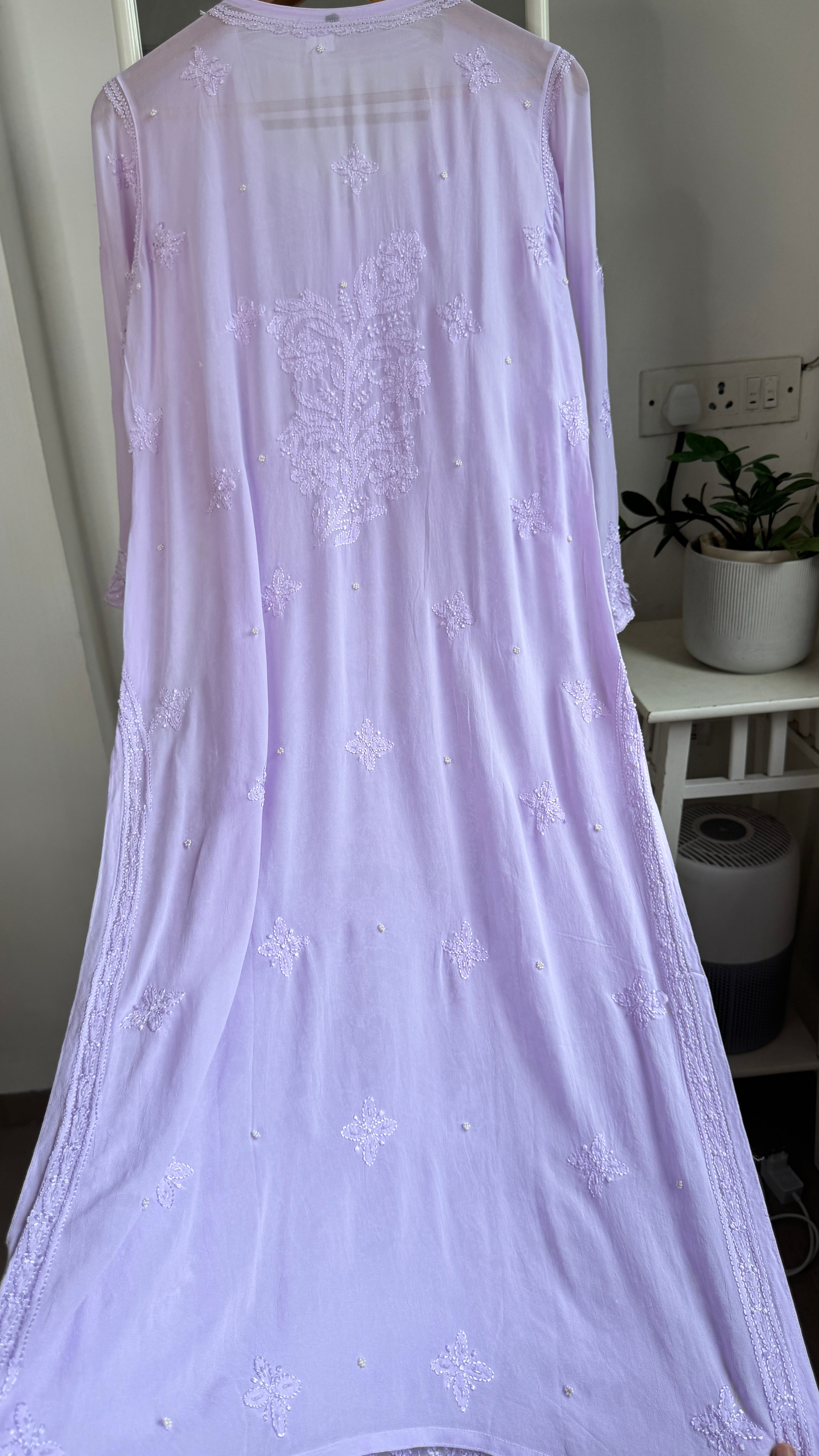 Viscose Kurti with Pearl Work - Lilac