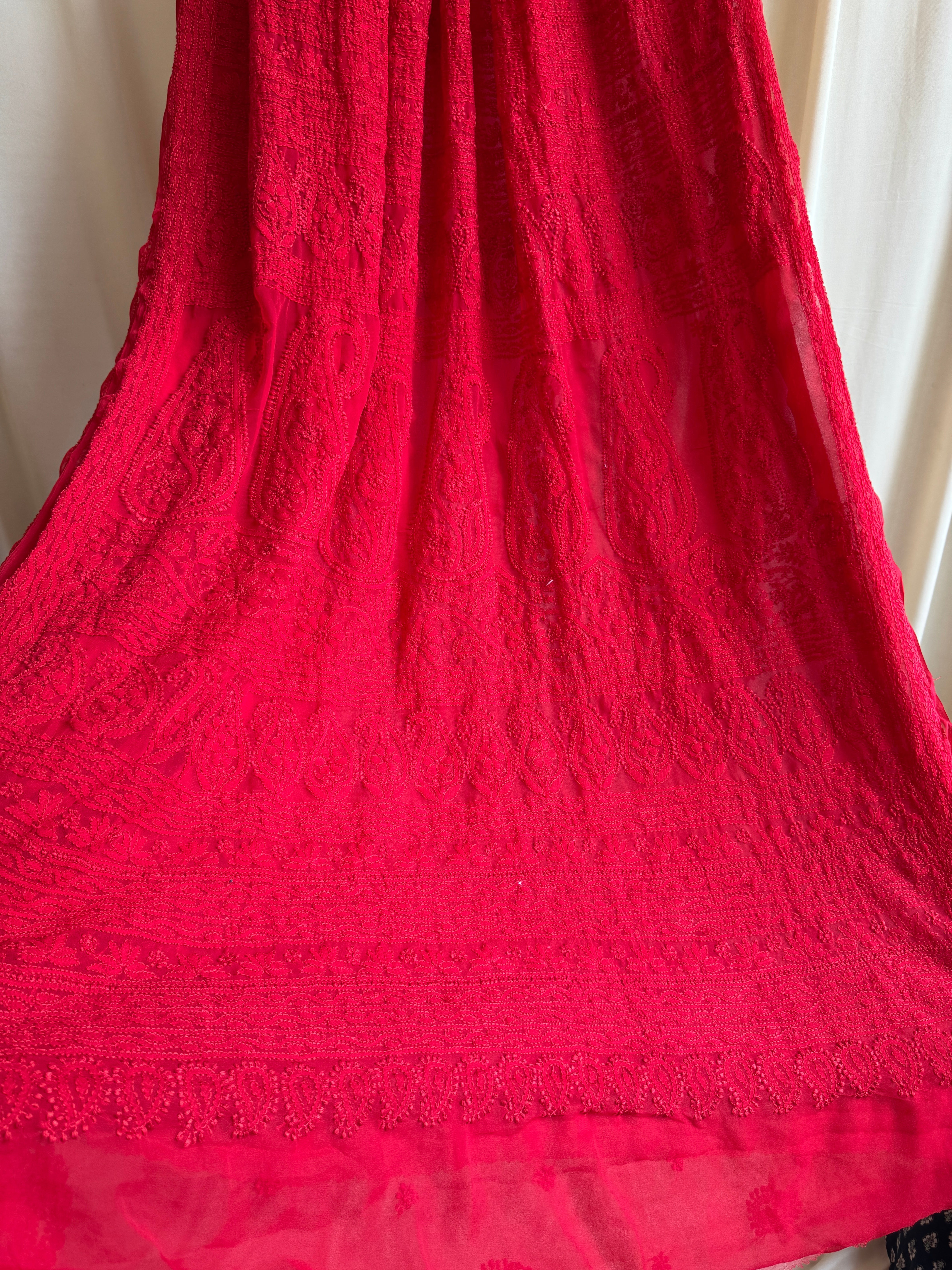 Georgette Chikankari saree in Red ARIAA CHIKANKARI