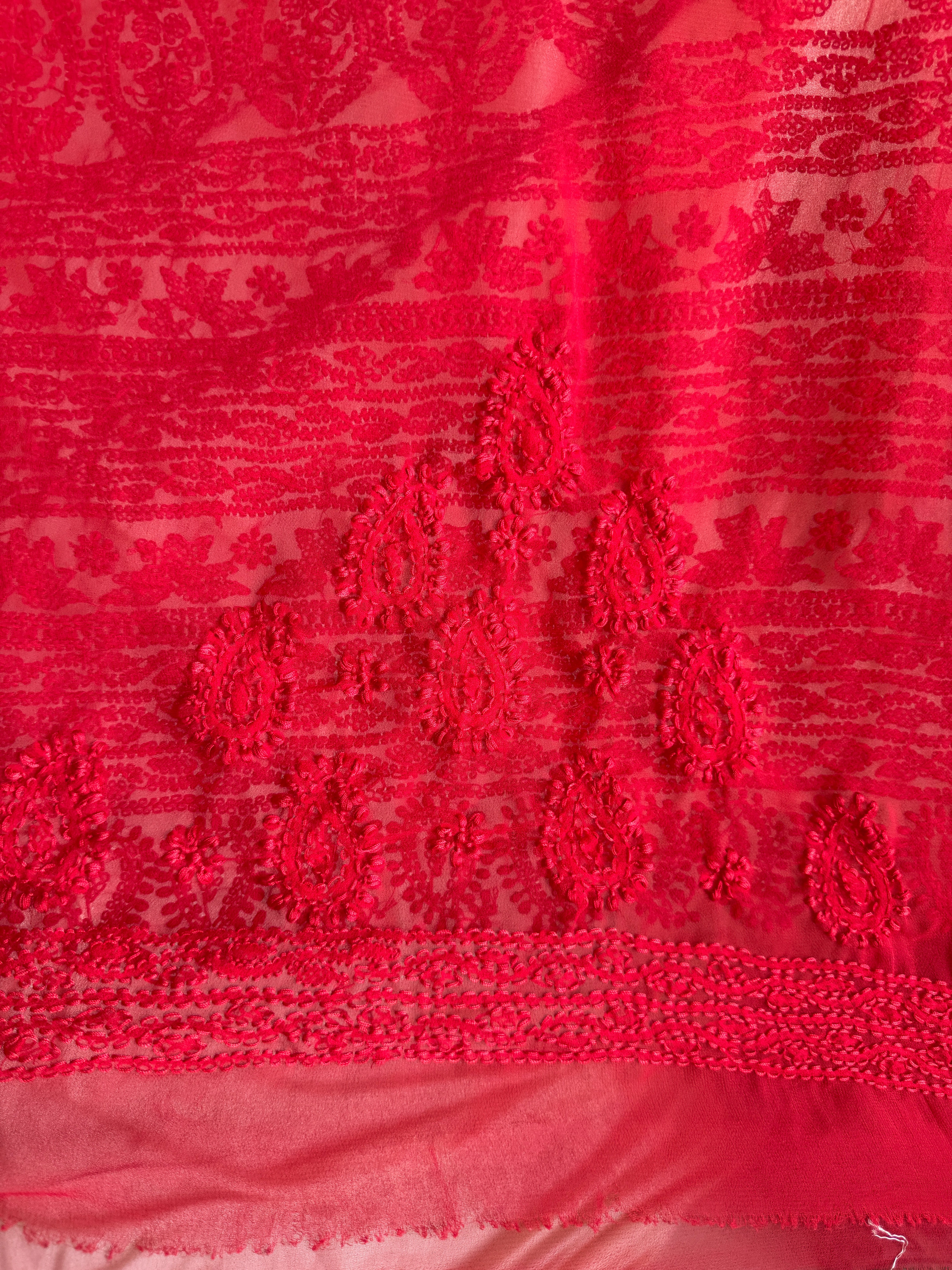 Georgette Chikankari saree in Red ARIAA CHIKANKARI
