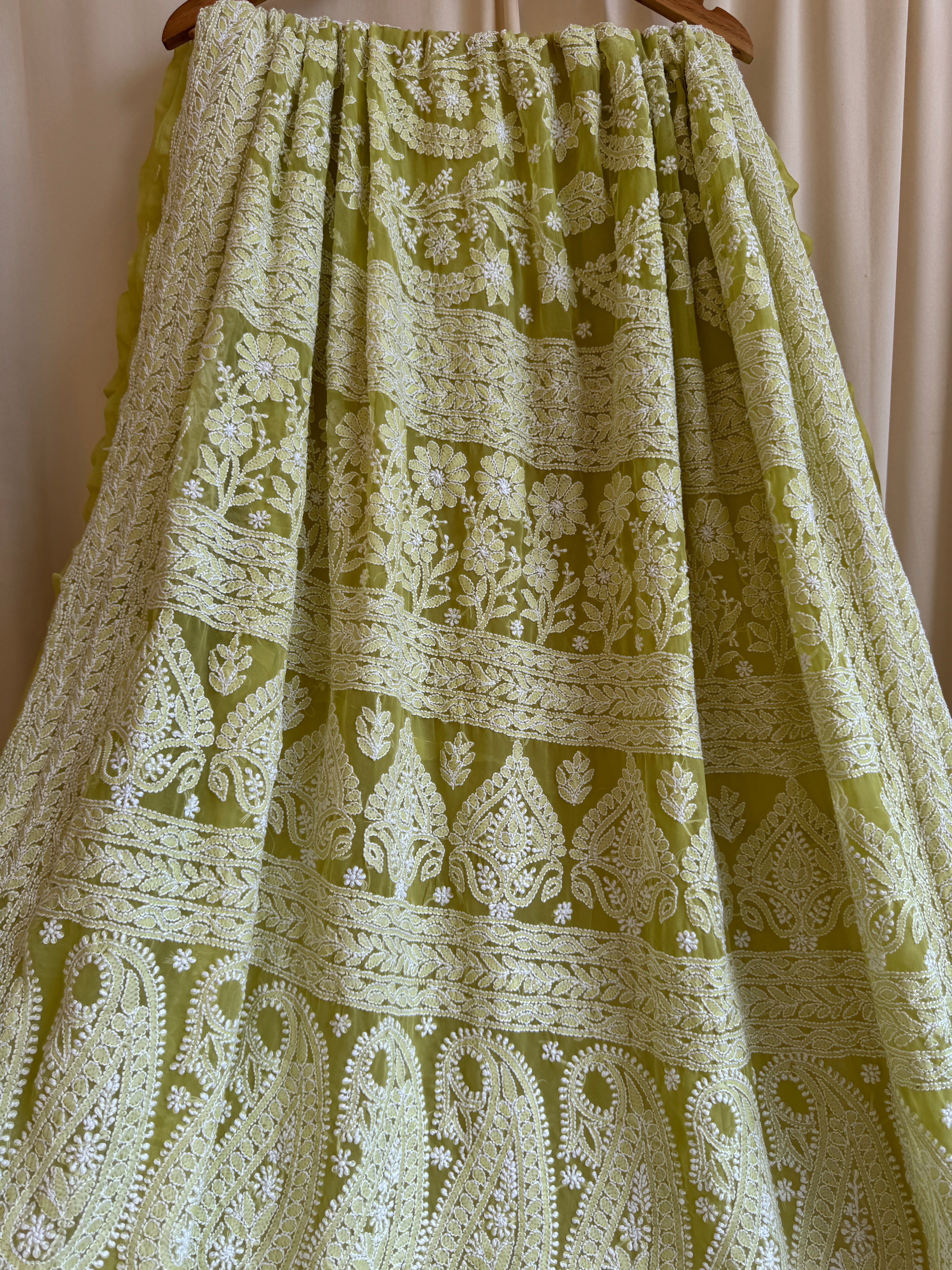Georgette Chikankari saree in Green ARIAA CHIKANKARI