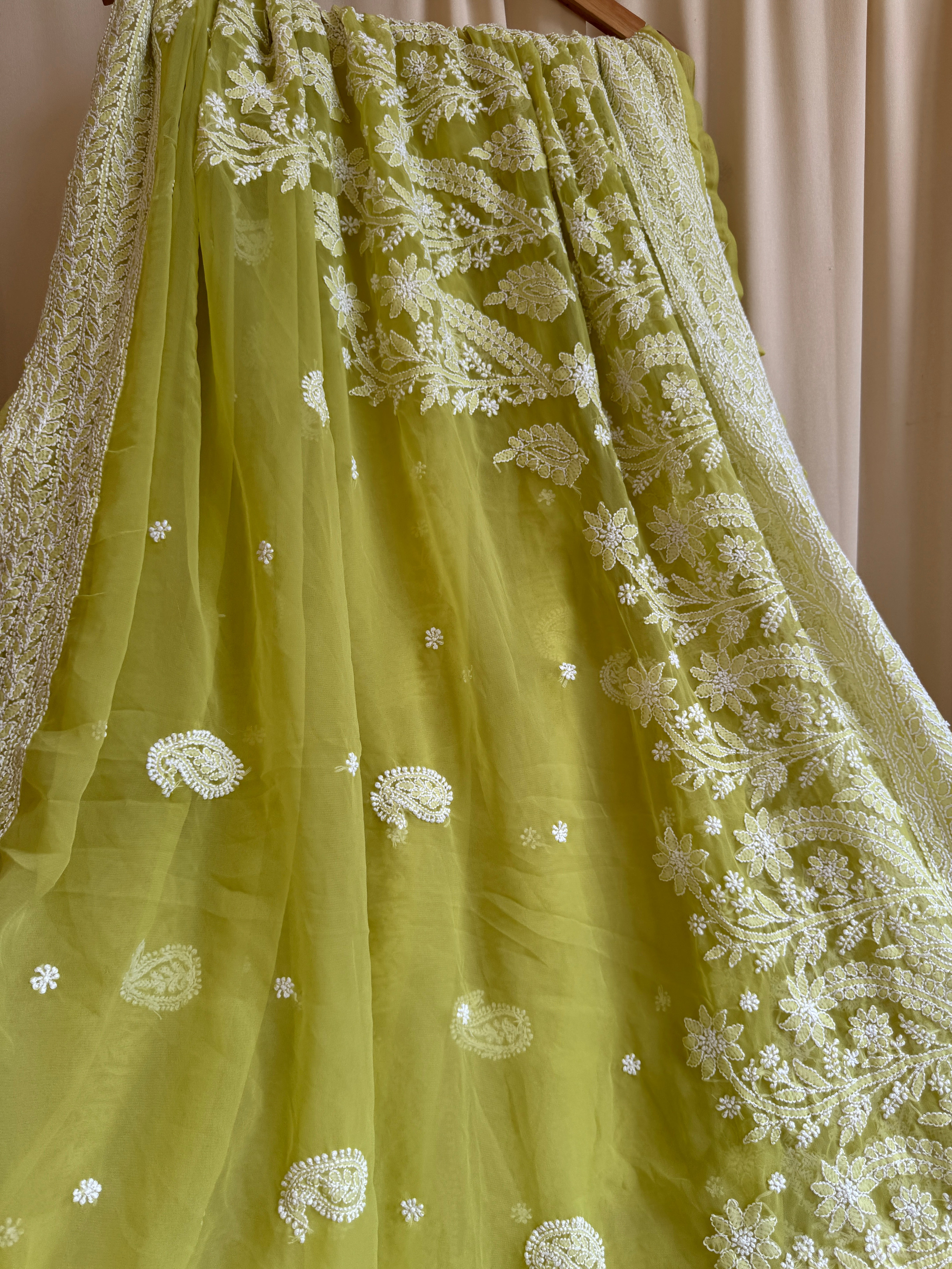 Georgette Chikankari saree in Green ARIAA CHIKANKARI