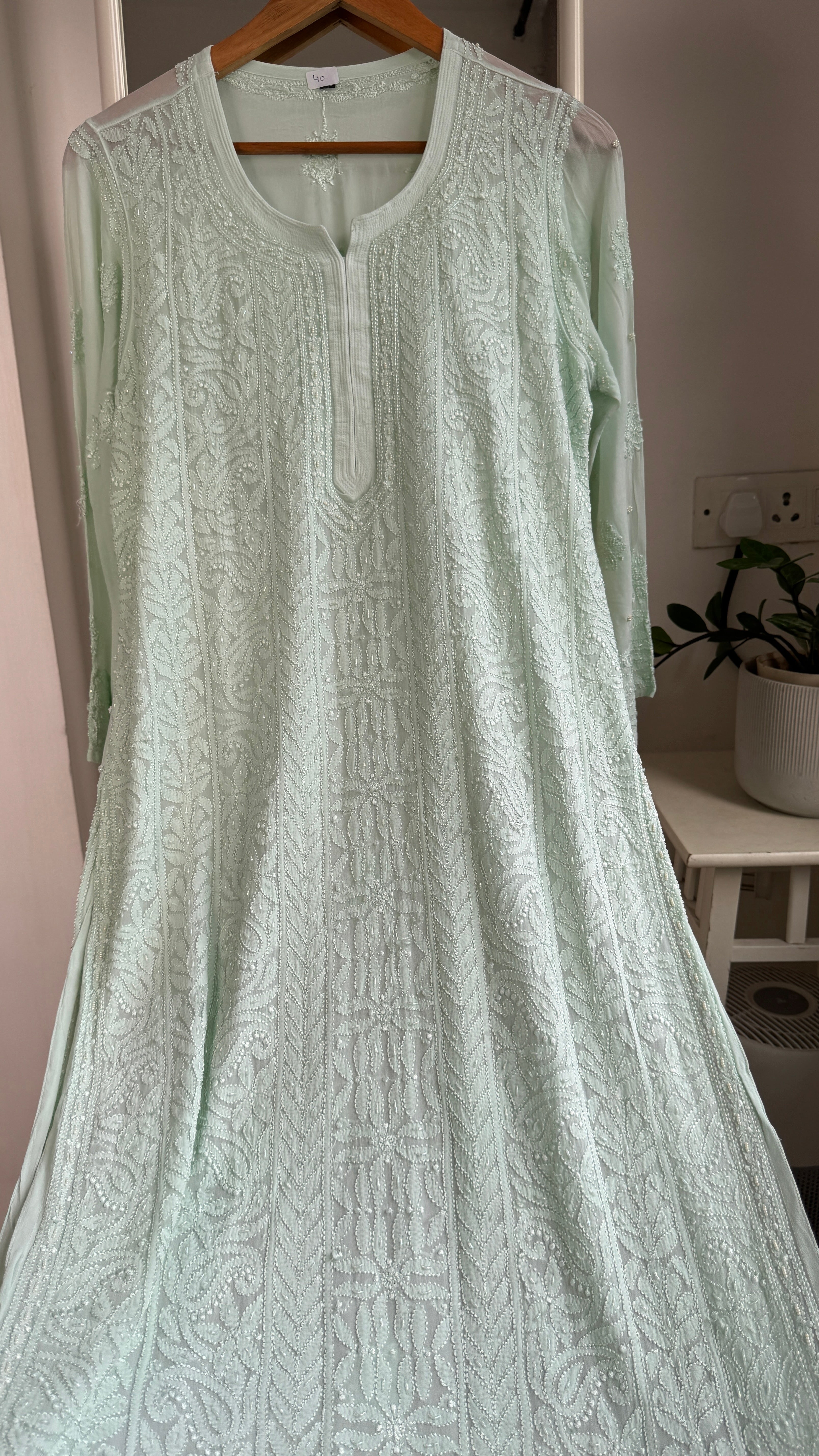 Viscose Kurti with Pearl Work - Green