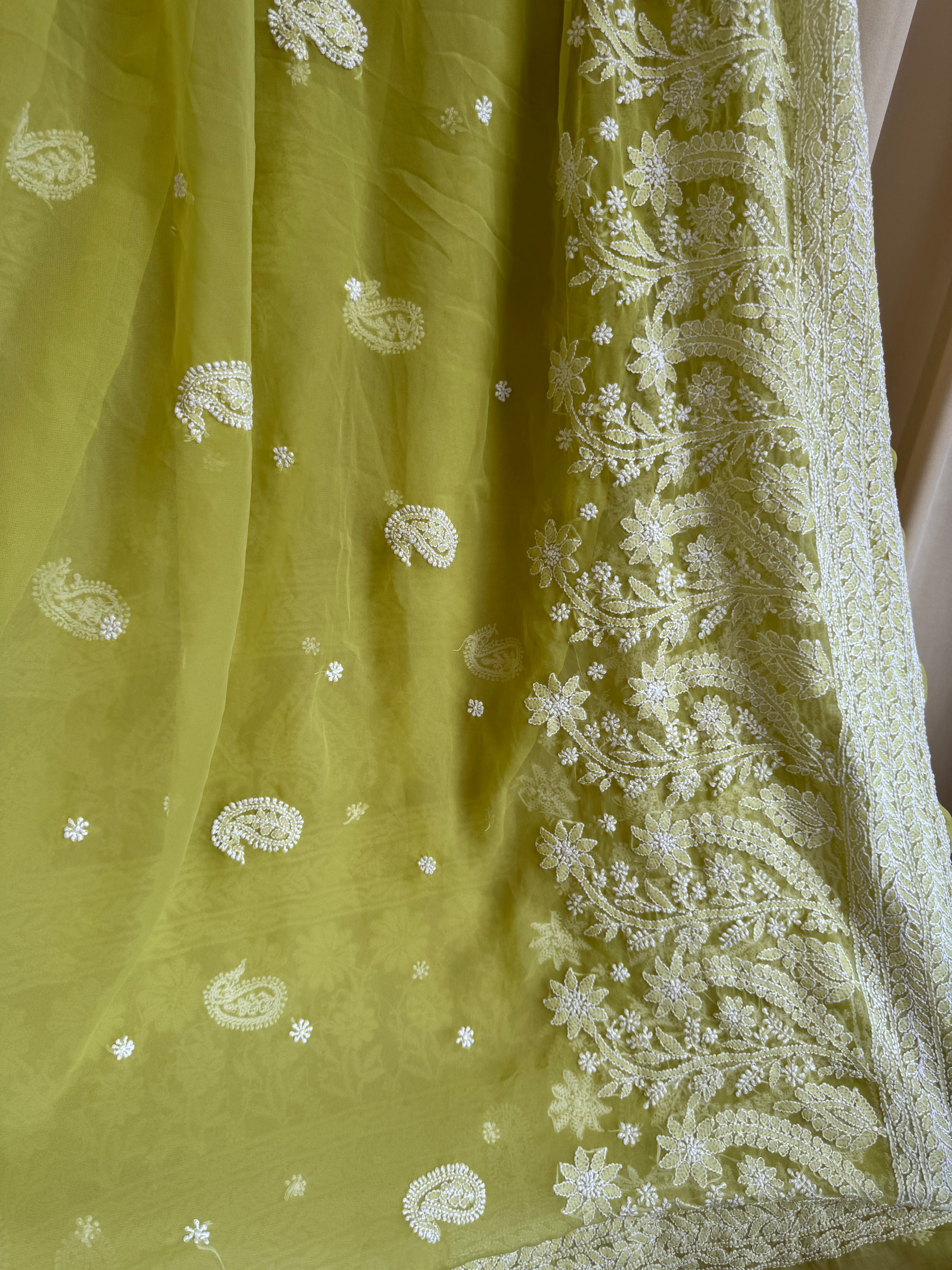 Georgette Chikankari saree in Green ARIAA CHIKANKARI