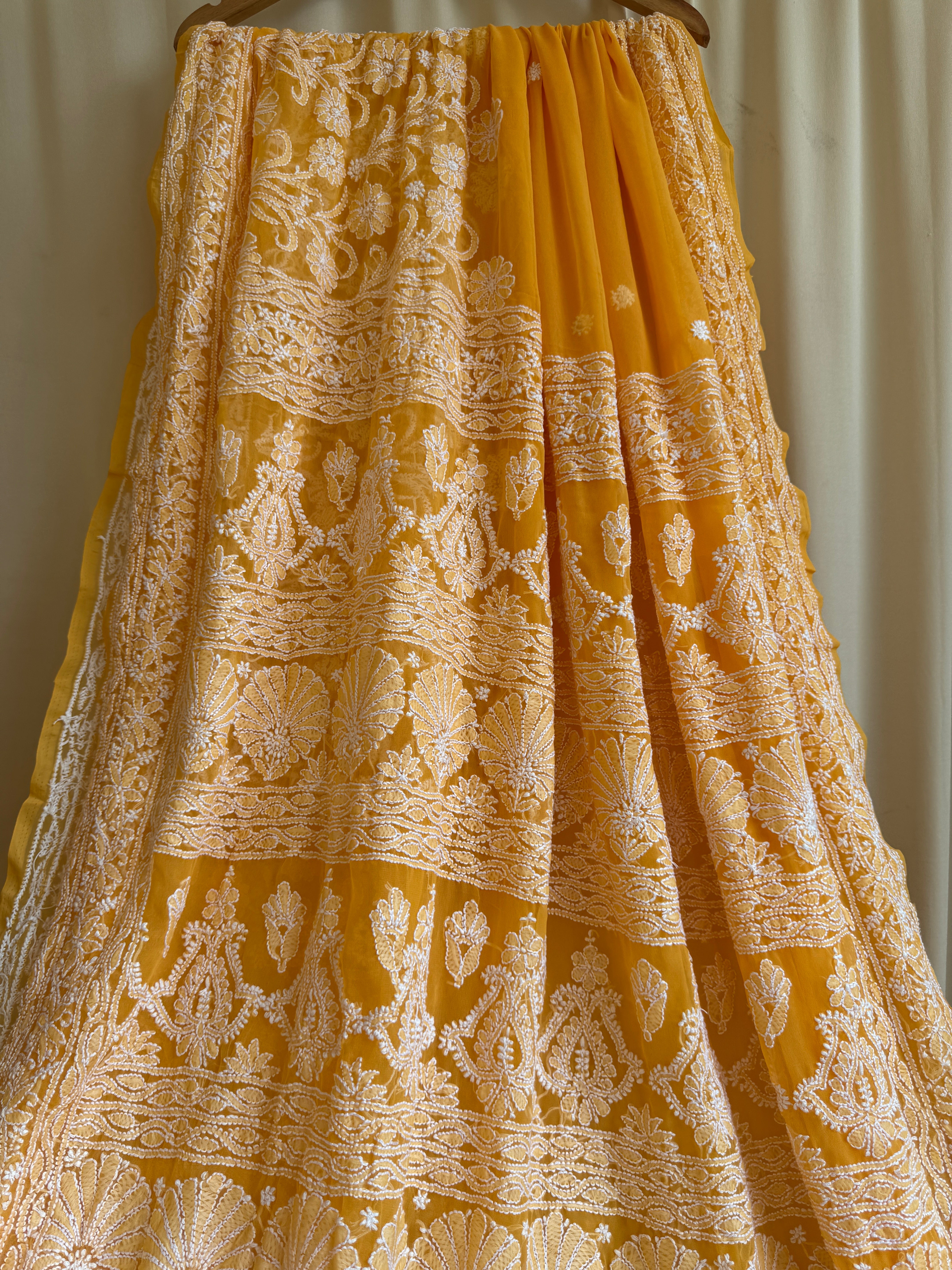 Georgette Chikankari saree in Orange ARIAA CHIKANKARI