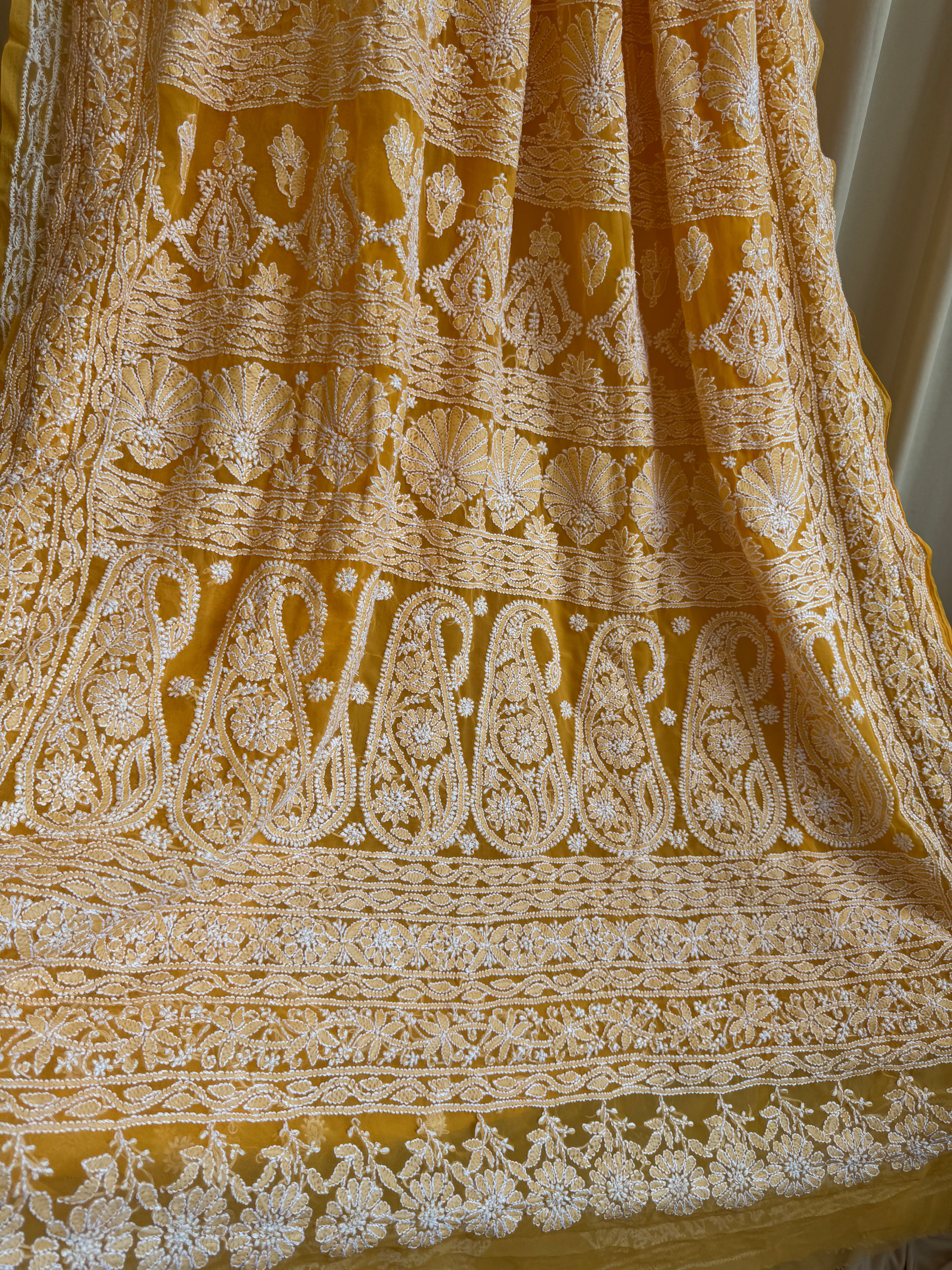 Georgette Chikankari saree in Orange ARIAA CHIKANKARI