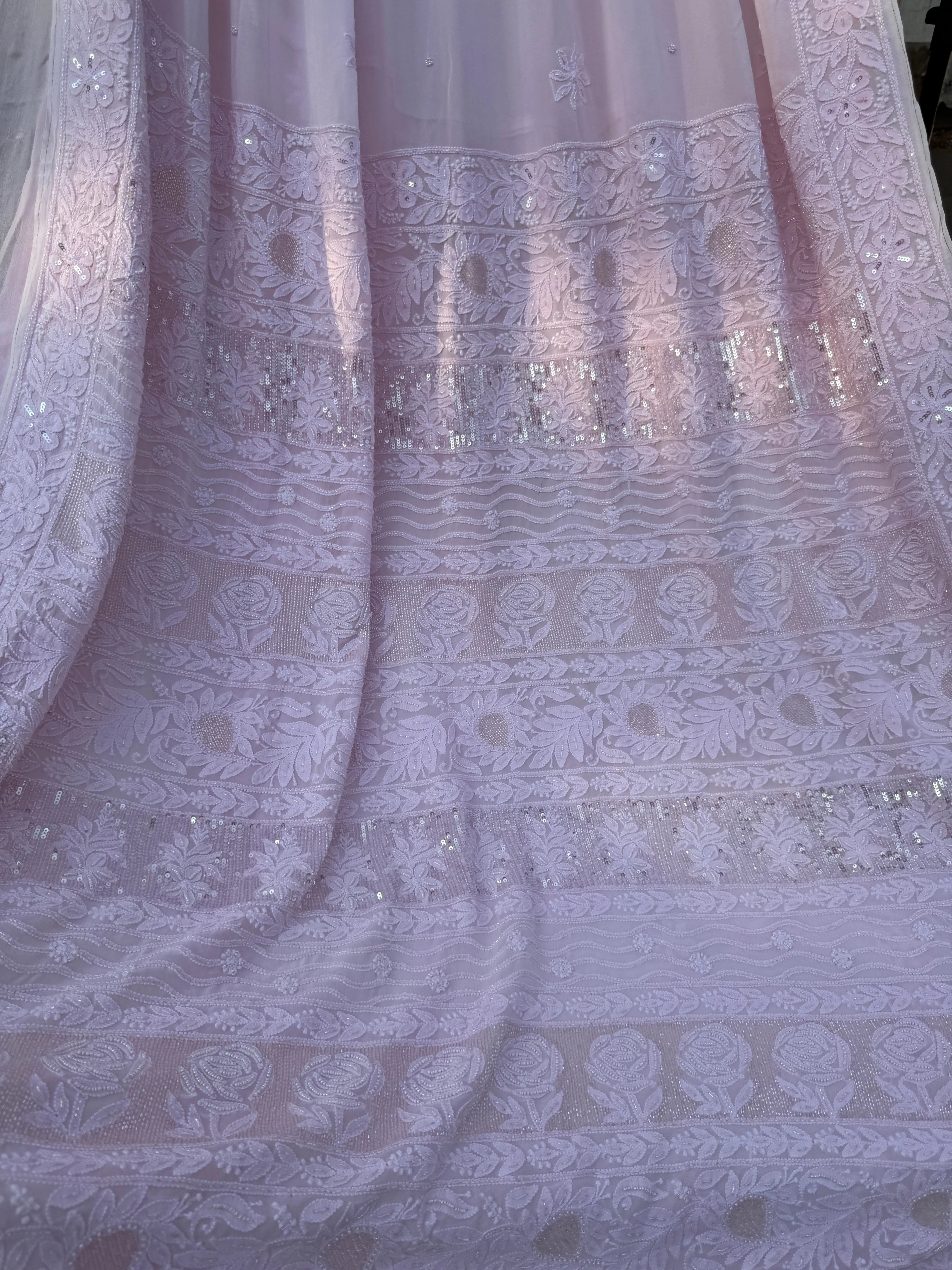 Viscose Chikankari saree with Pearl embellishments- pink ARIAA CHIKANKARI