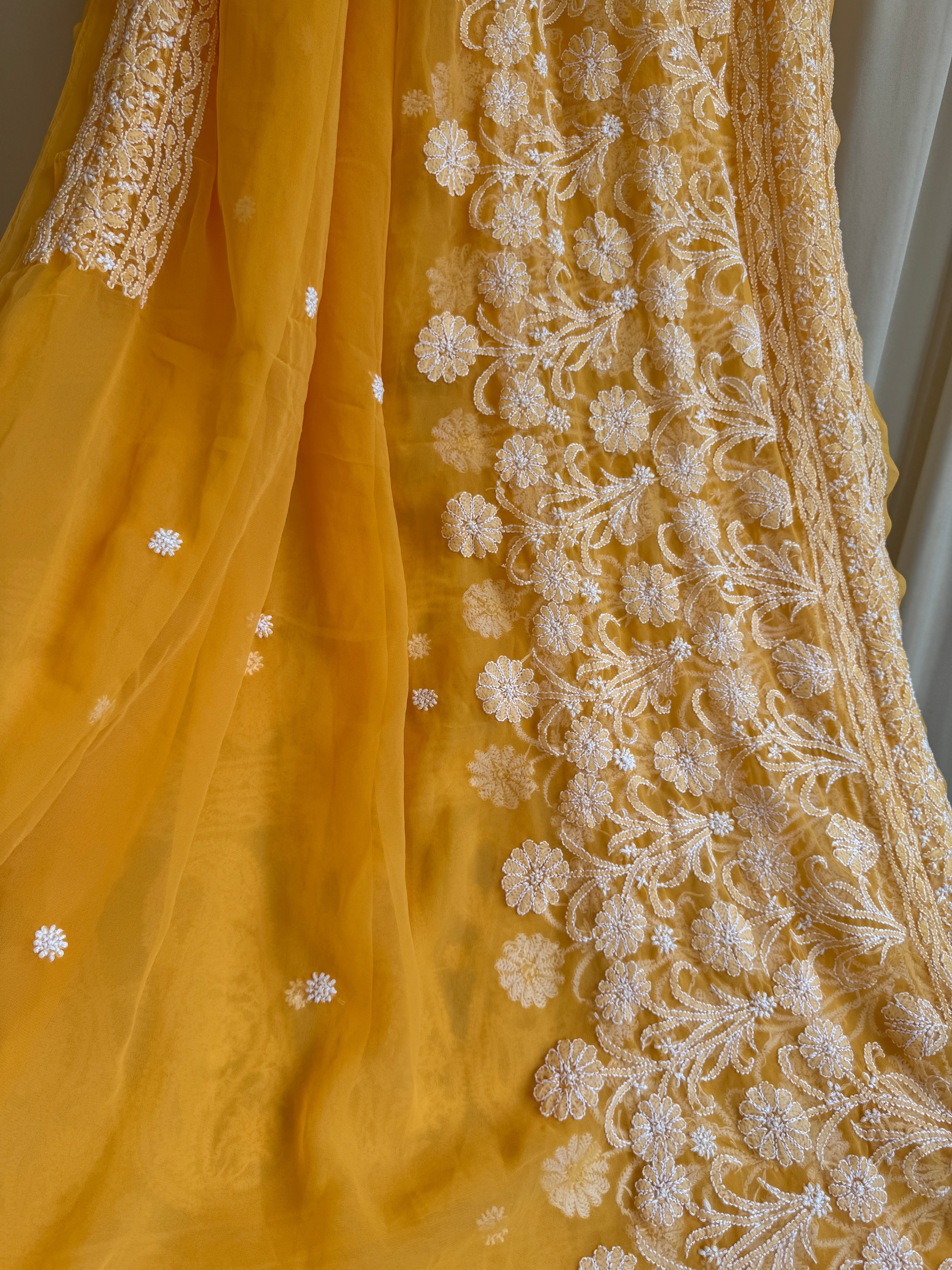 Georgette Chikankari saree in Orange ARIAA CHIKANKARI