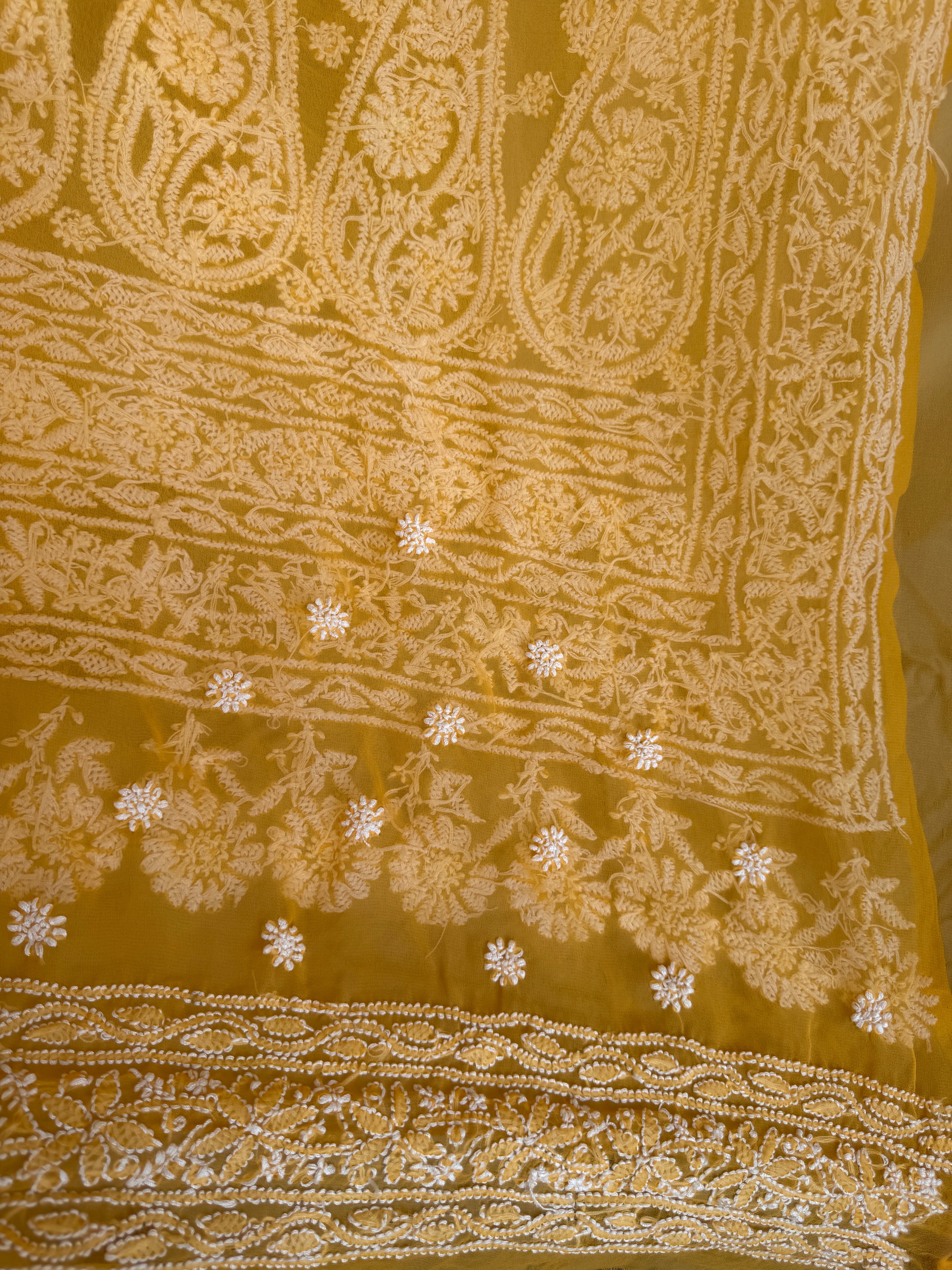 Georgette Chikankari saree in Orange ARIAA CHIKANKARI