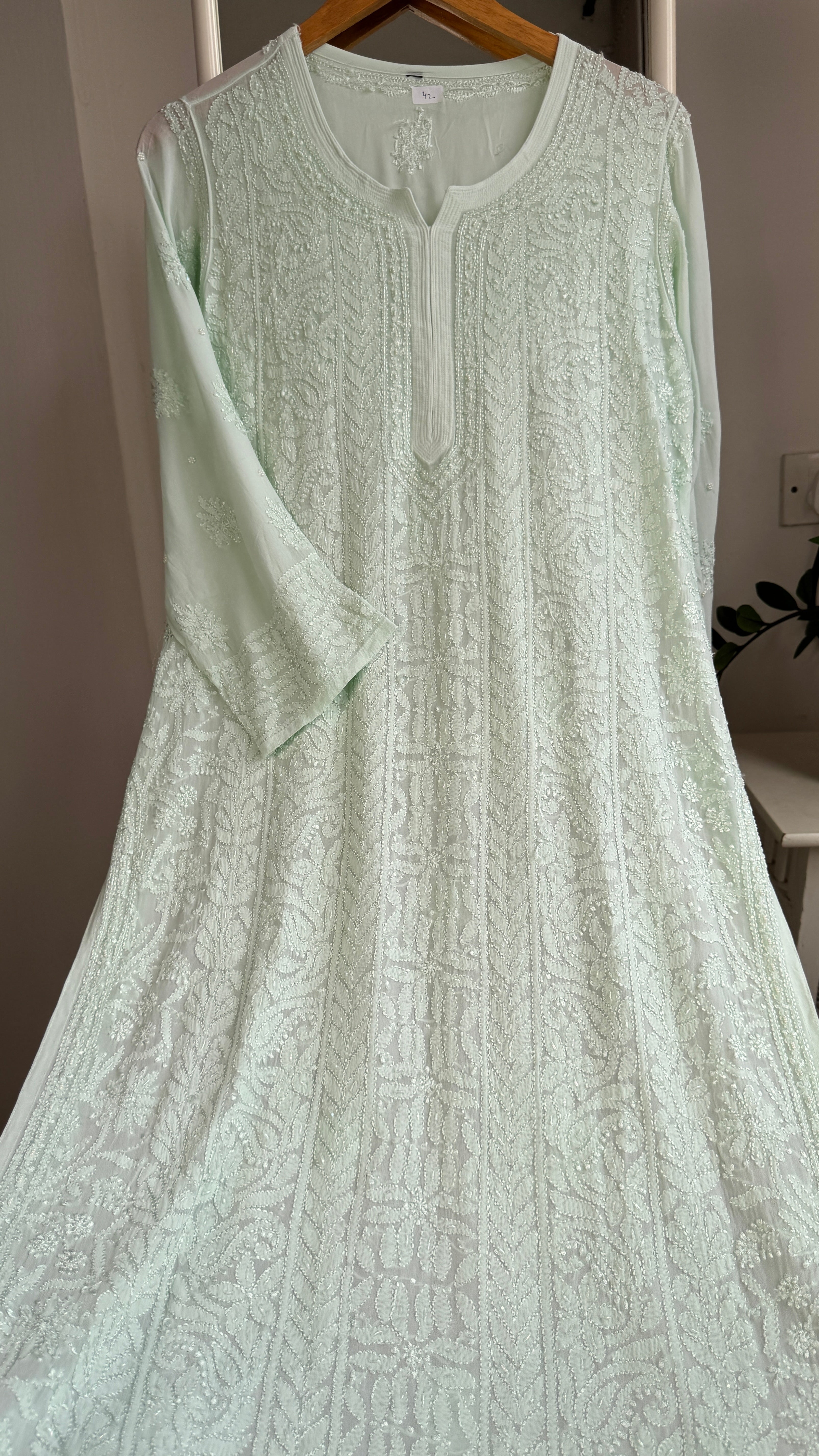 Viscose Kurti with Pearl Work - Green