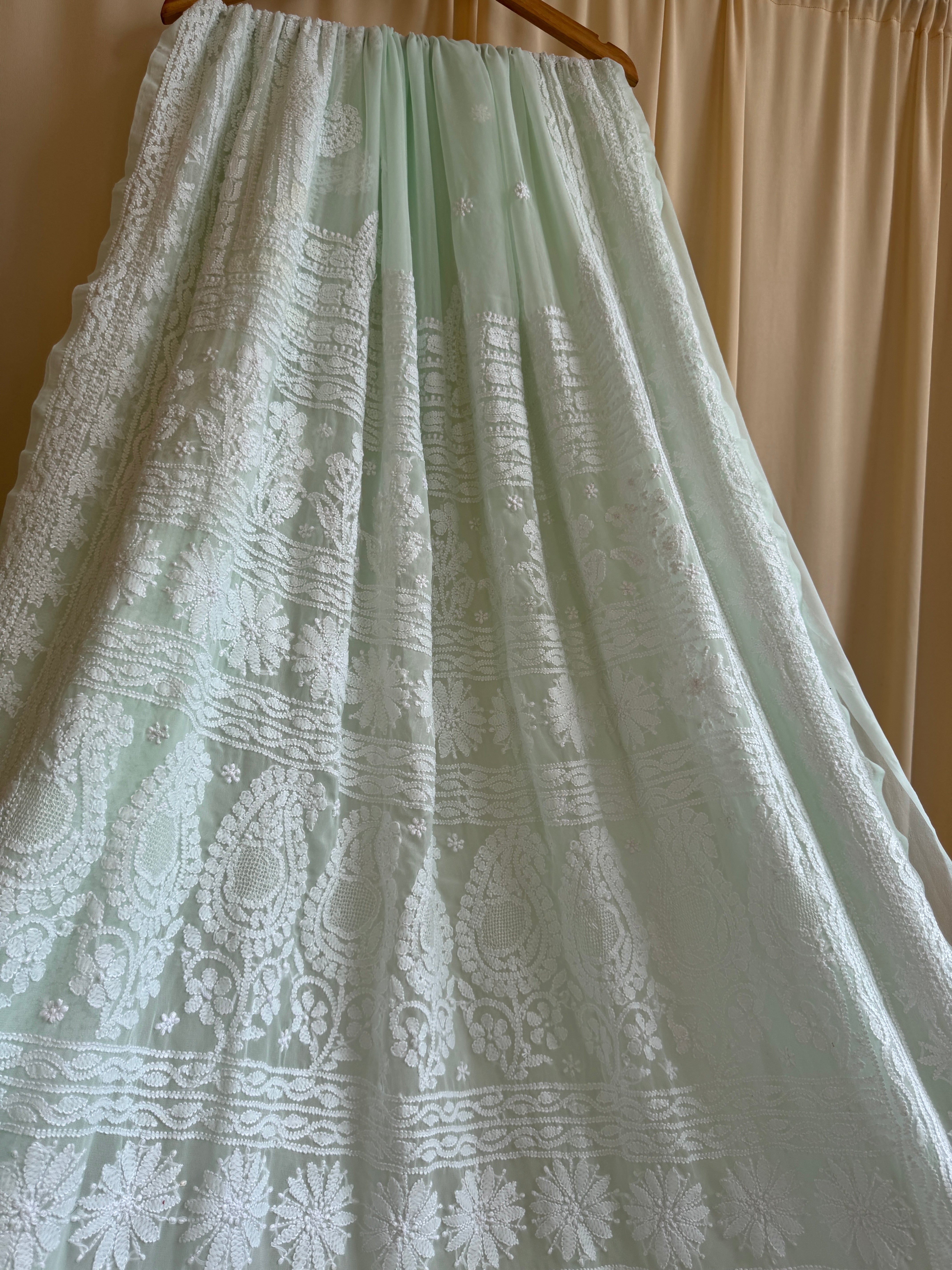 Georgette Chikankari saree in Sea Green ARIAA CHIKANKARI