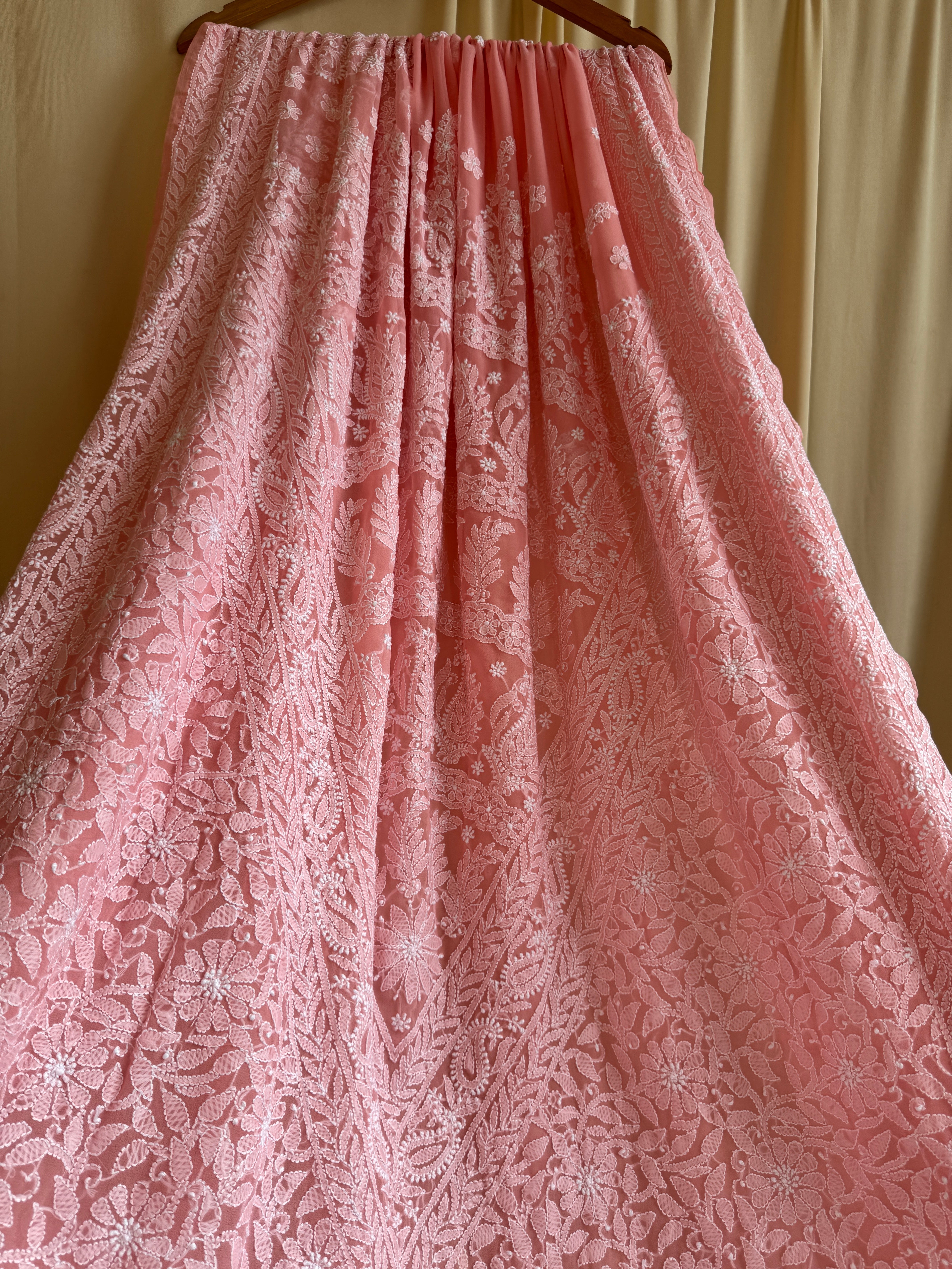 Georgette Chikankari saree in Pink ARIAA CHIKANKARI