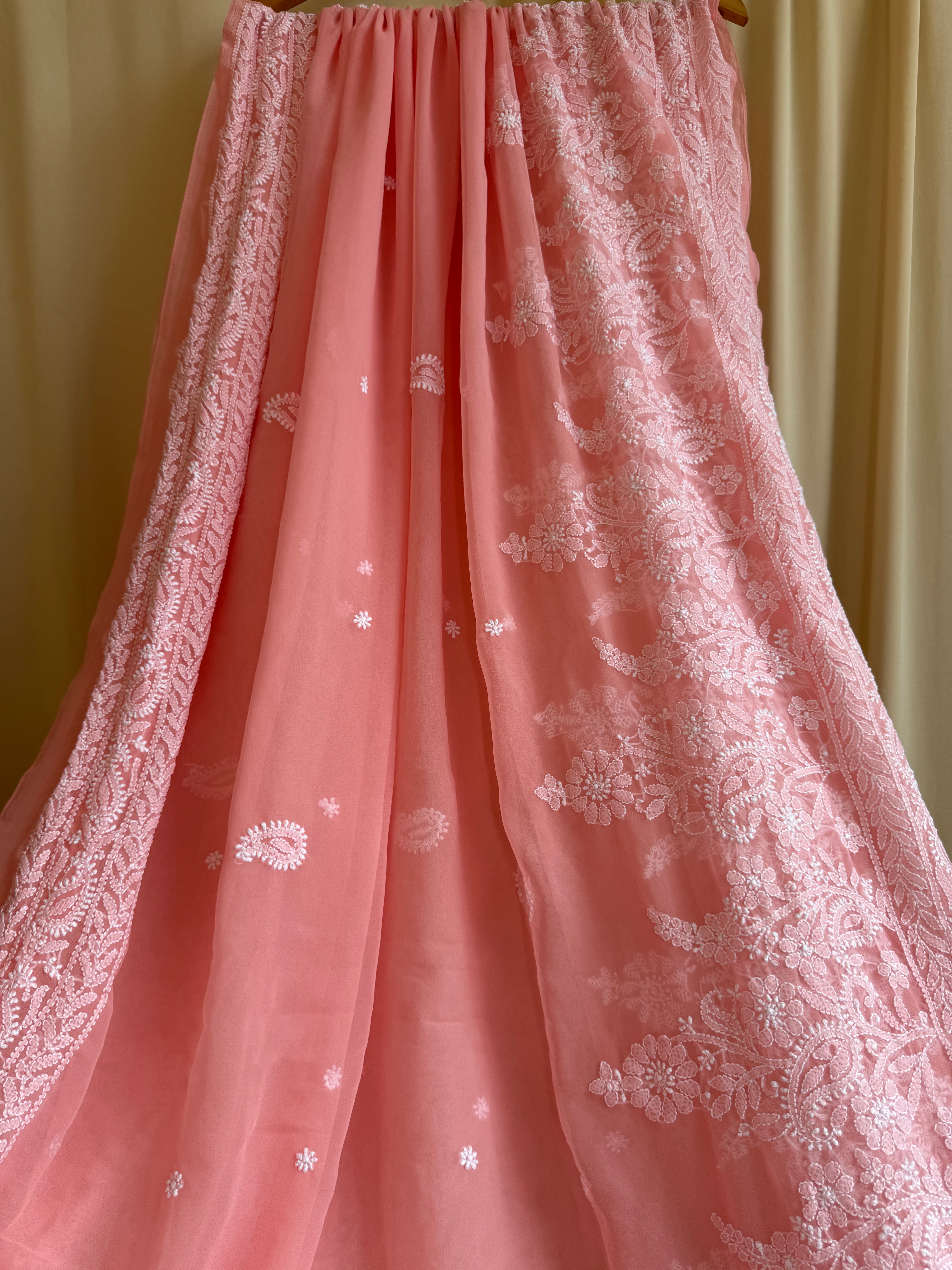 Georgette Chikankari saree in Pink ARIAA CHIKANKARI