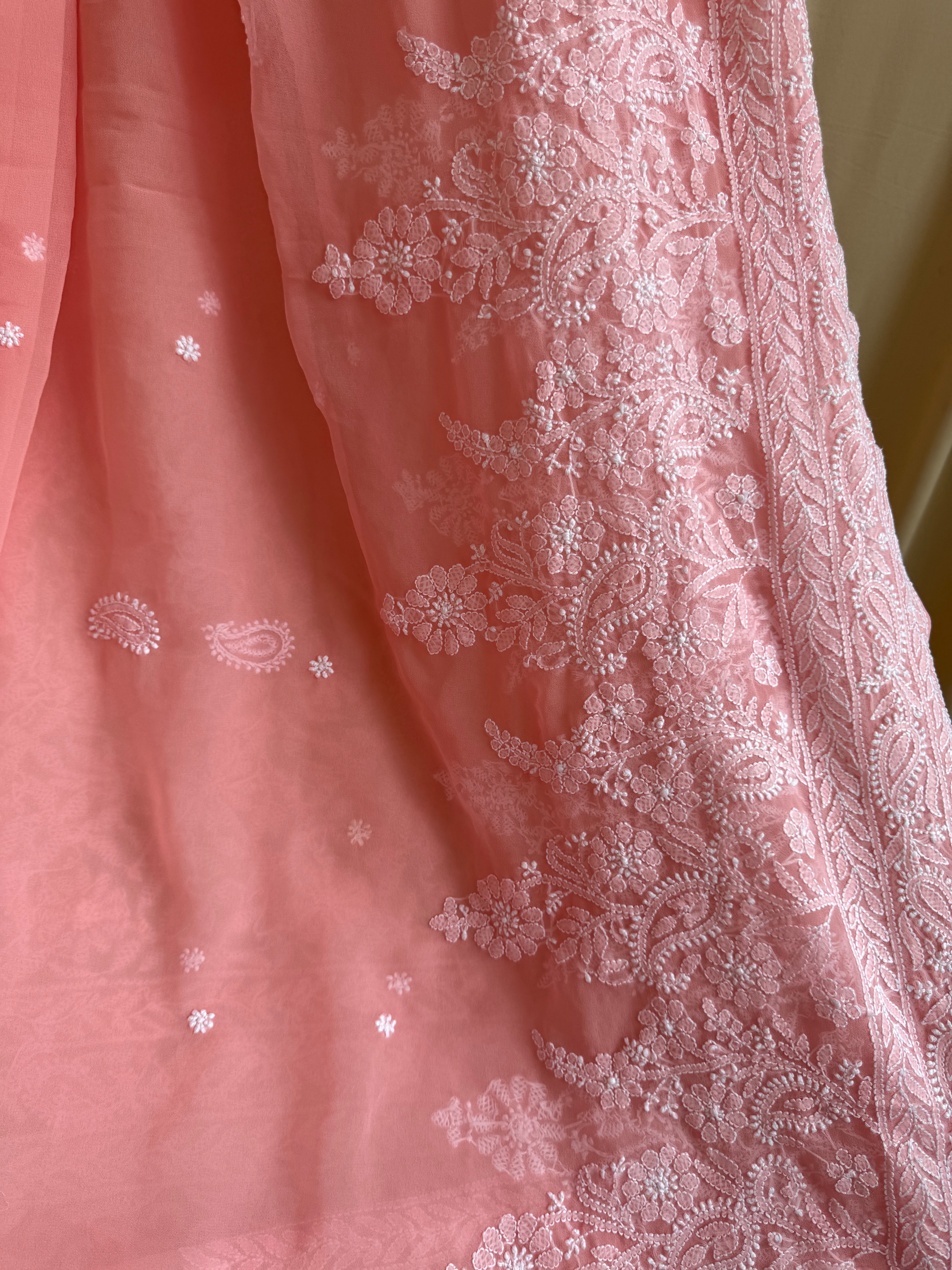 Georgette Chikankari saree in Pink ARIAA CHIKANKARI