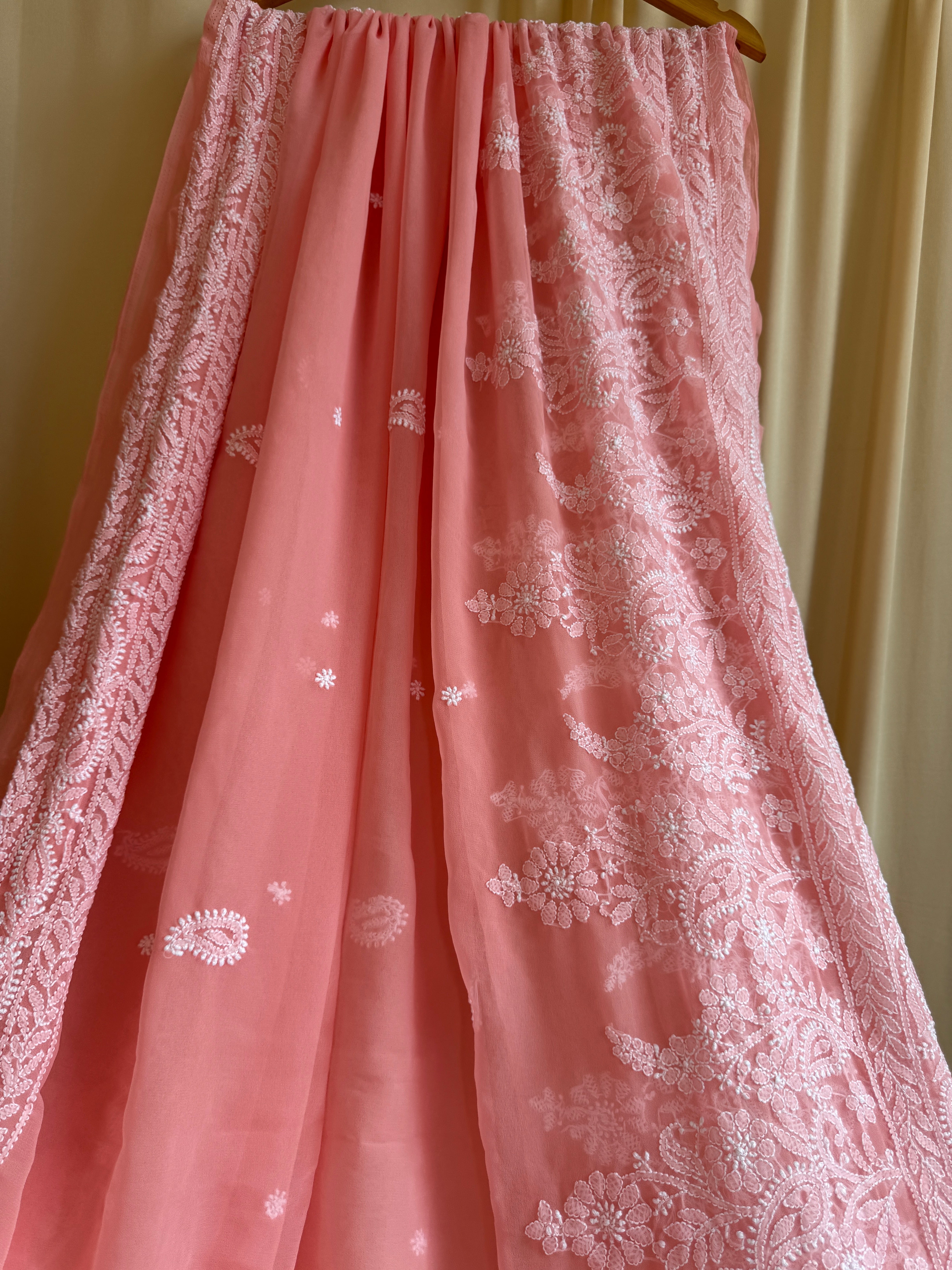 Georgette Chikankari saree in Pink ARIAA CHIKANKARI
