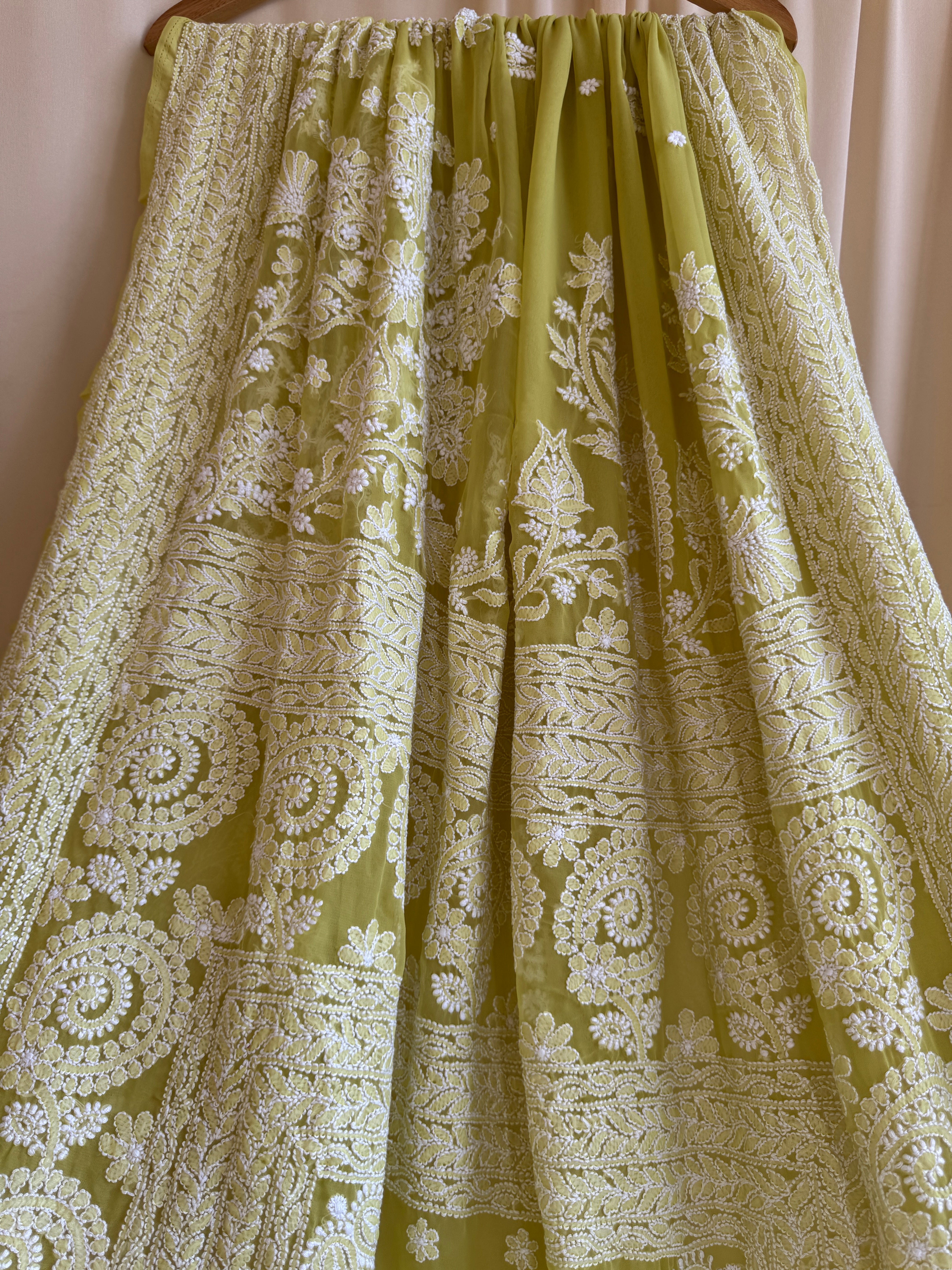 Georgette Chikankari saree in Green ARIAA CHIKANKARI