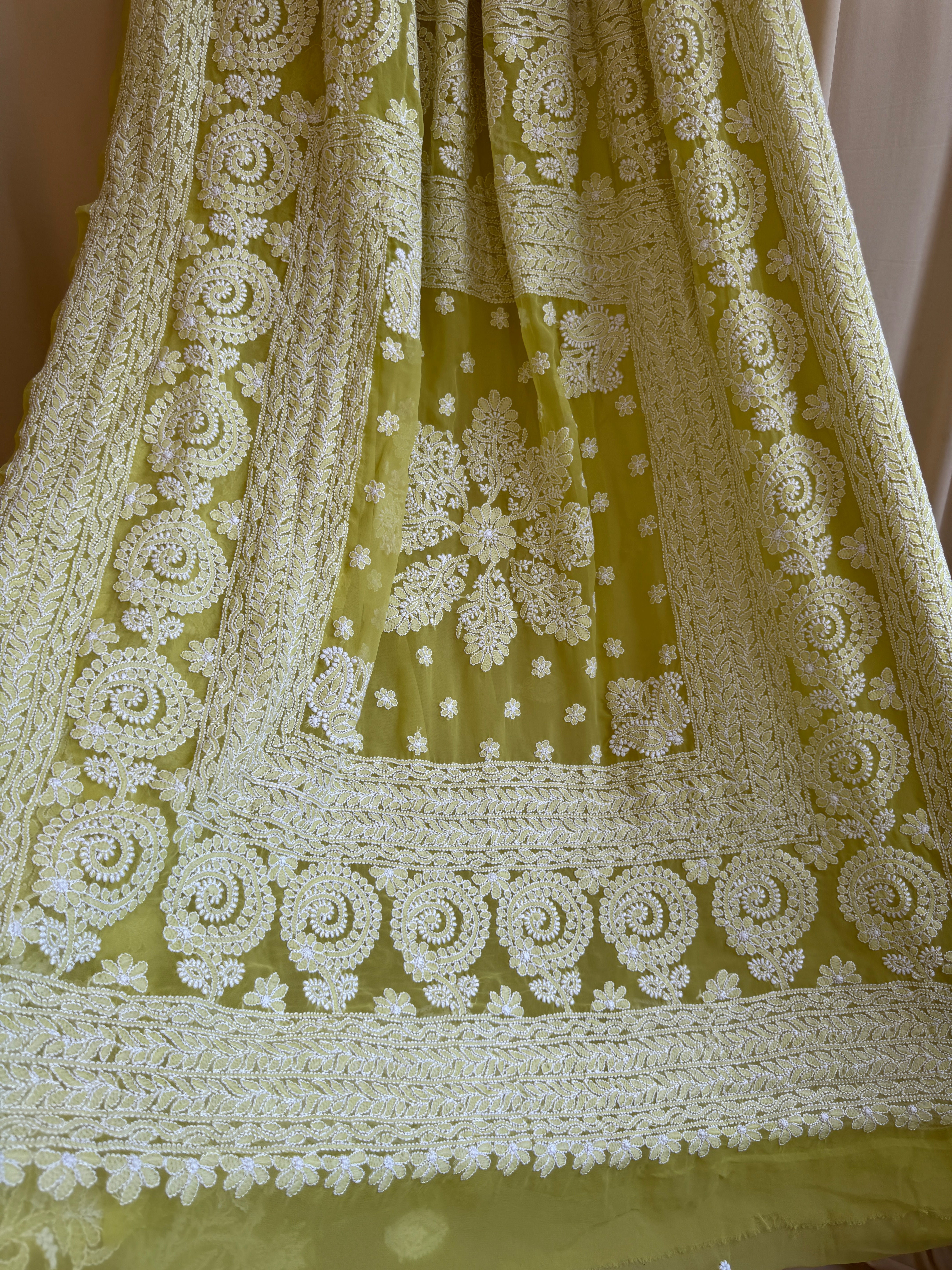 Georgette Chikankari saree in Green ARIAA CHIKANKARI