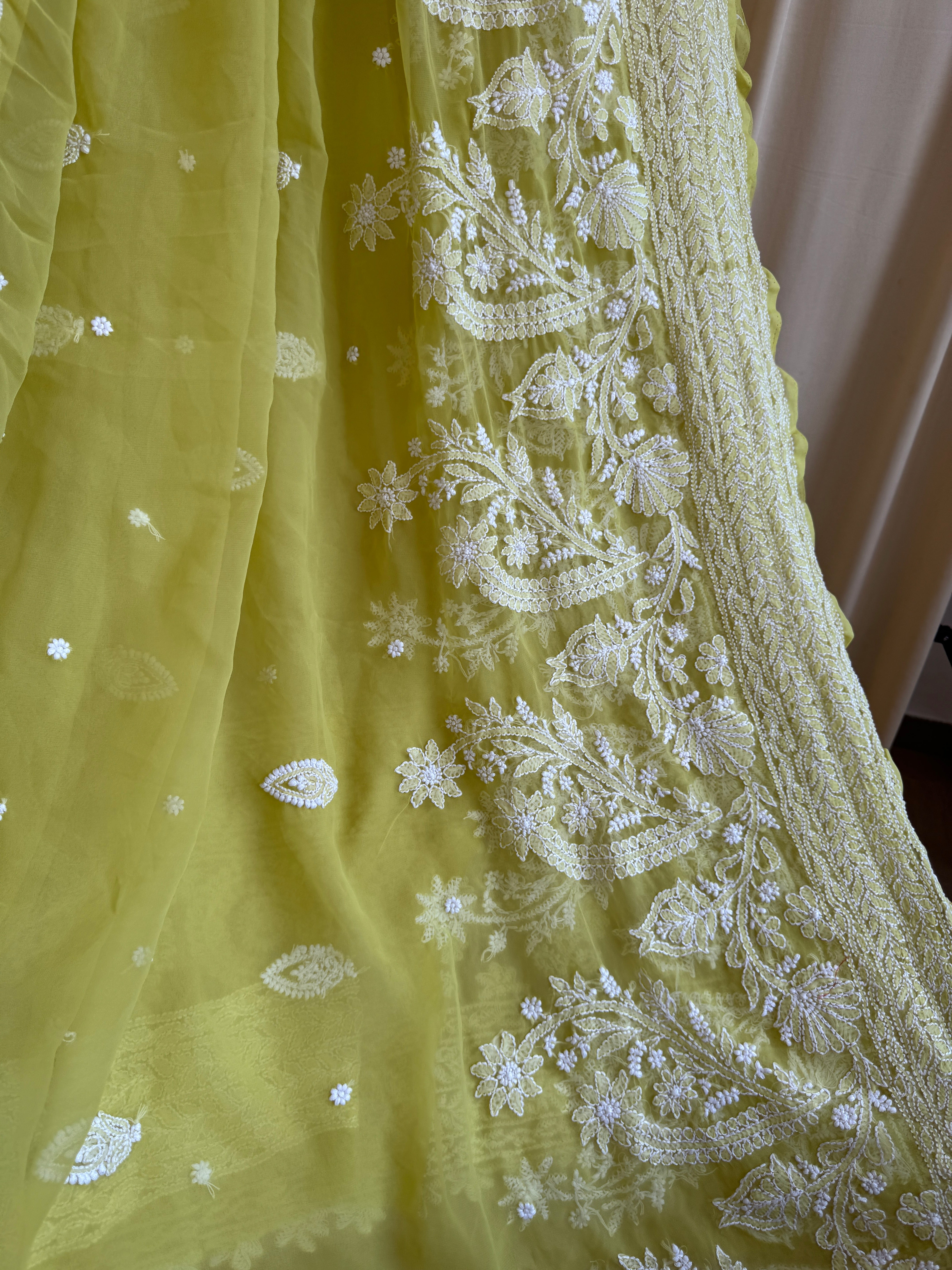 Georgette Chikankari saree in Green ARIAA CHIKANKARI