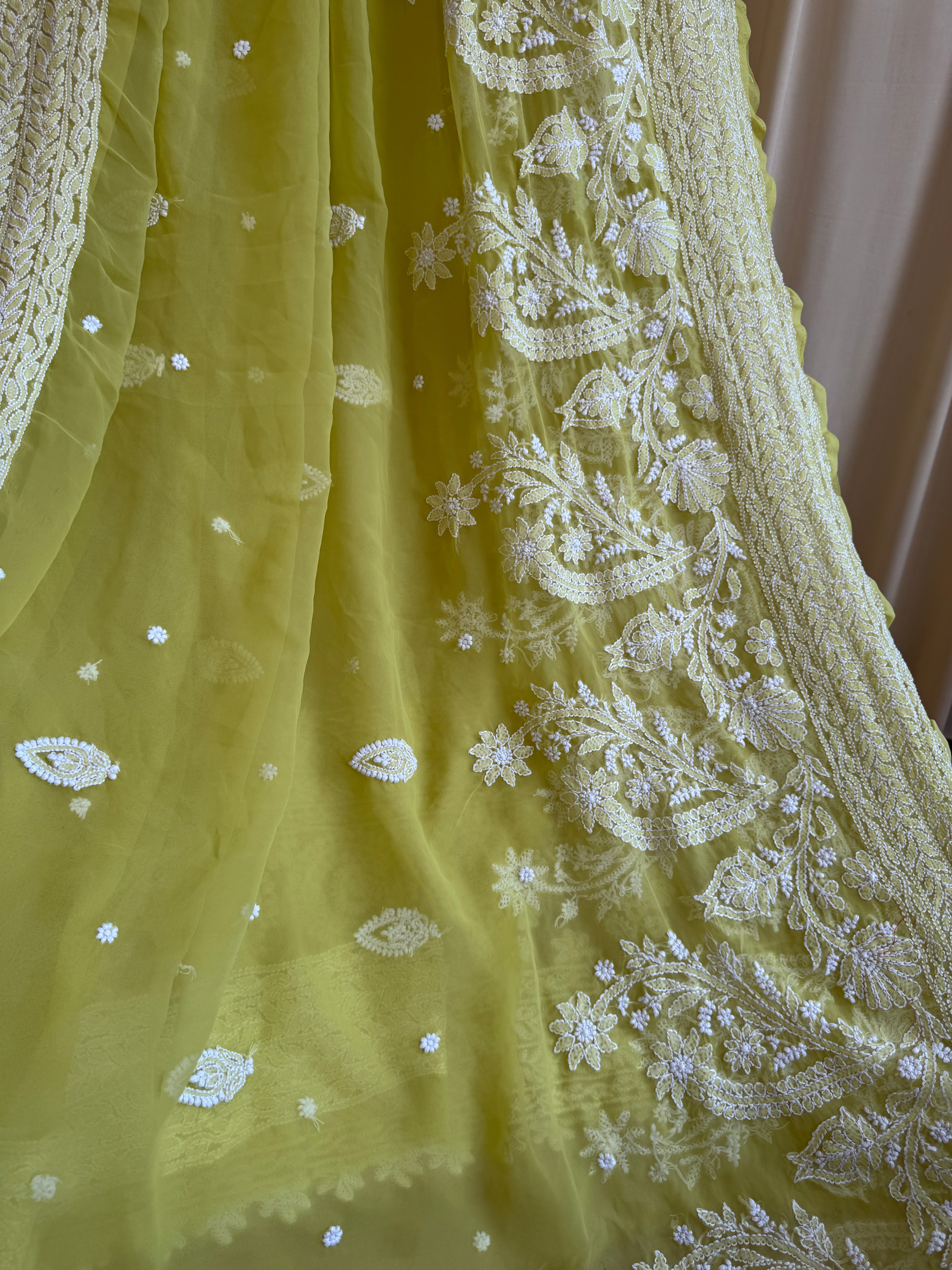 Georgette Chikankari saree in Green ARIAA CHIKANKARI