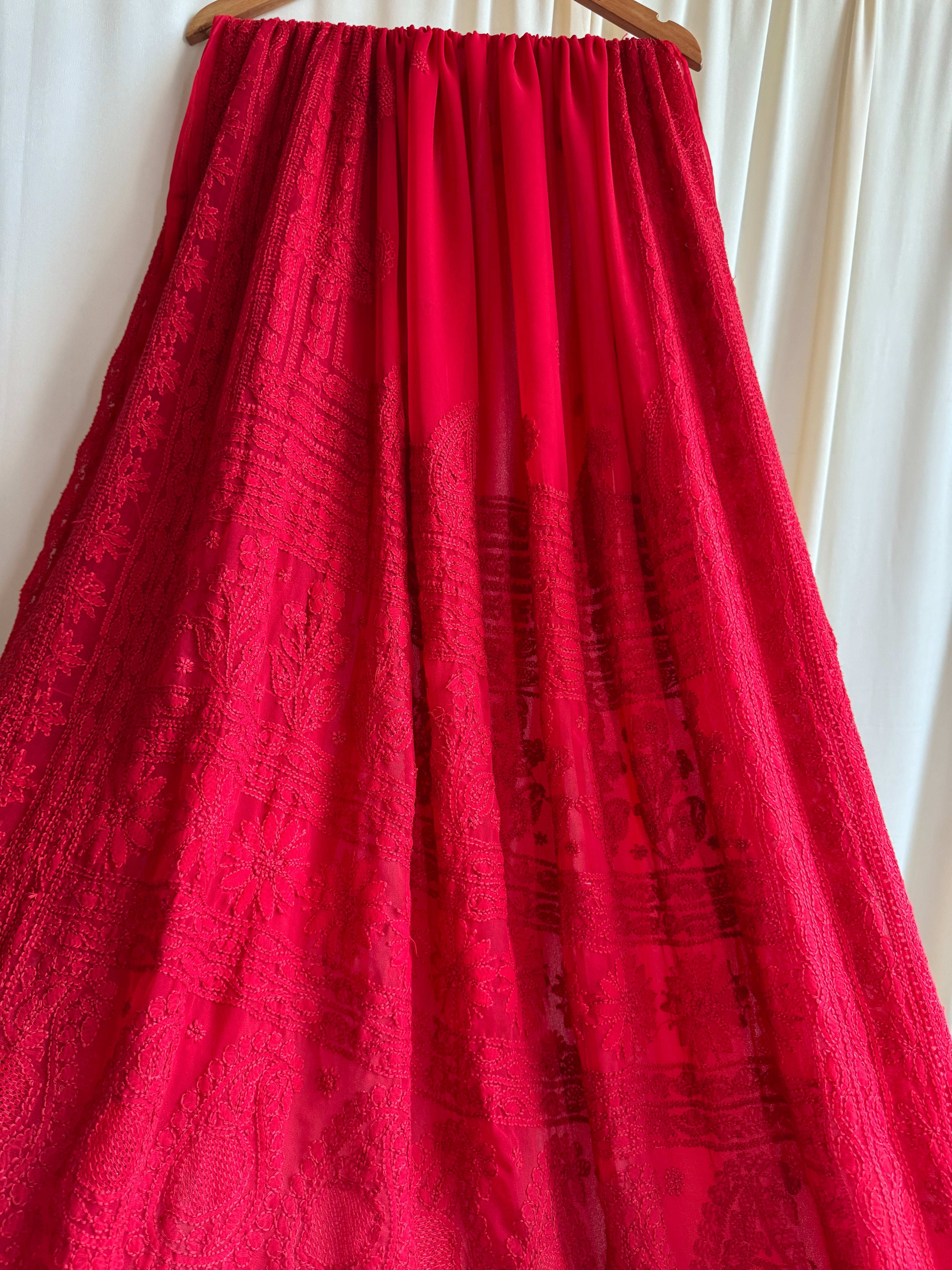 Georgette Chikankari saree in Red ARIAA CHIKANKARI
