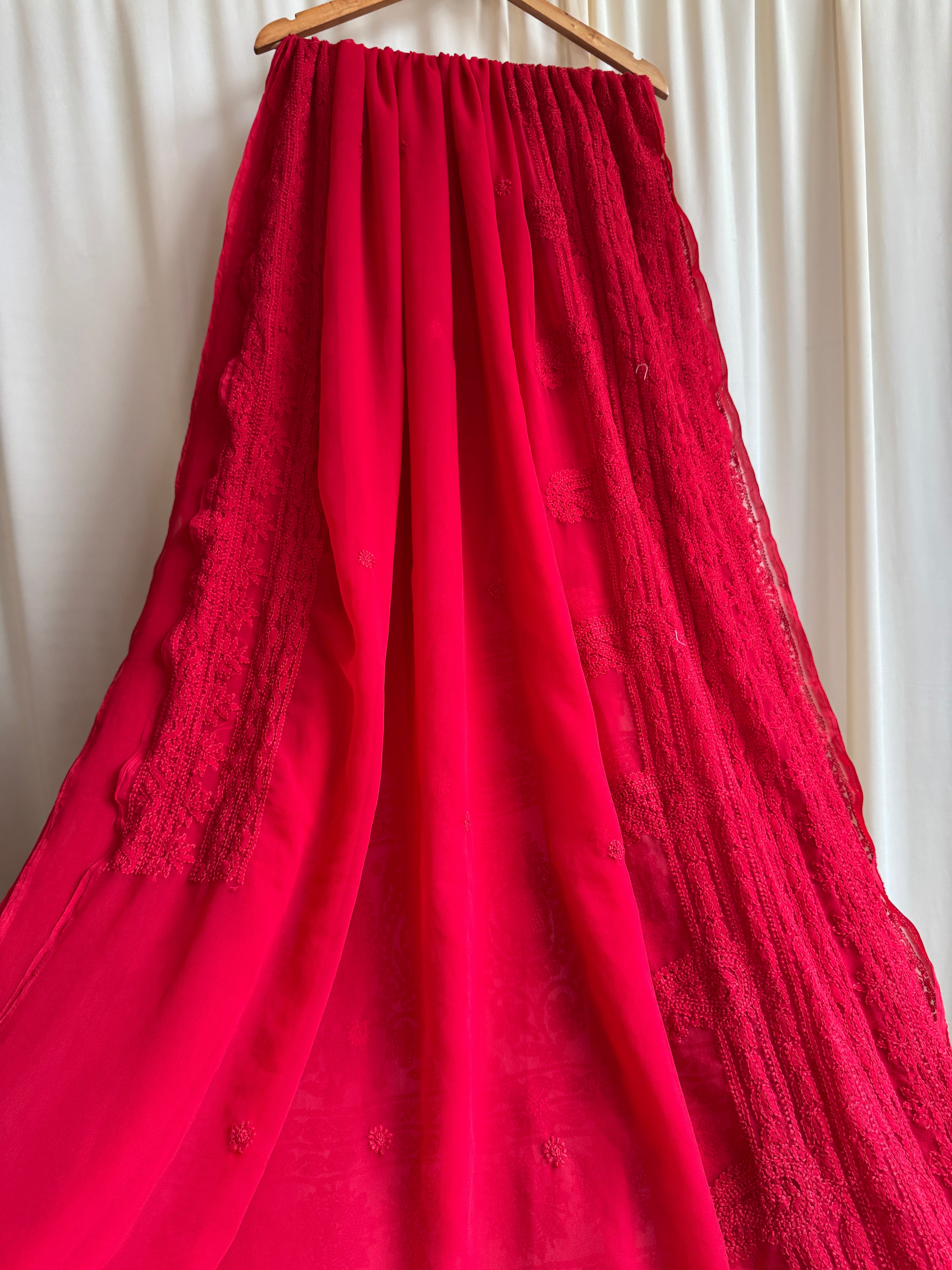 Georgette Chikankari saree in Red ARIAA CHIKANKARI