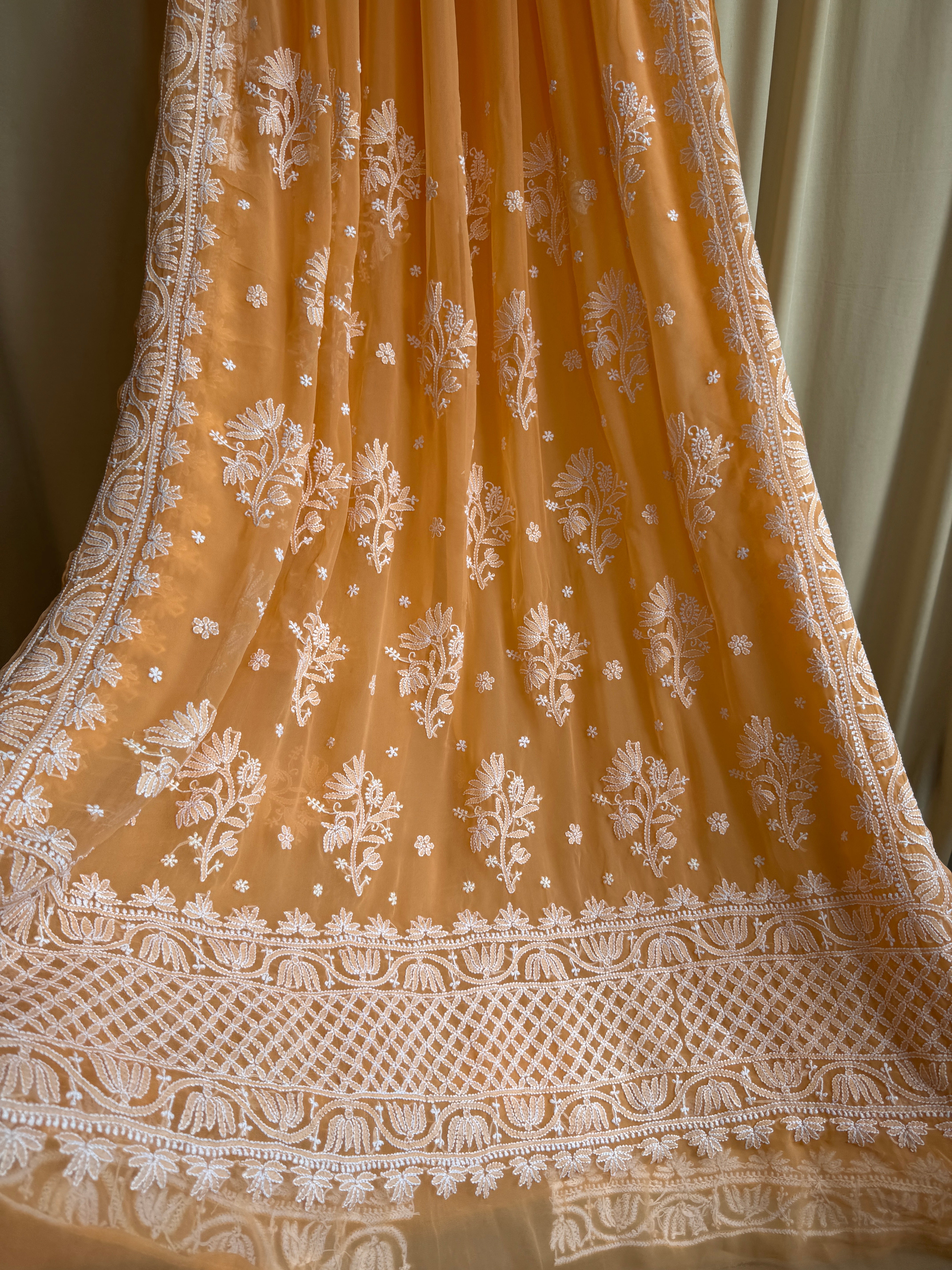 Georgette Chikankari saree in Orange ARIAA CHIKANKARI