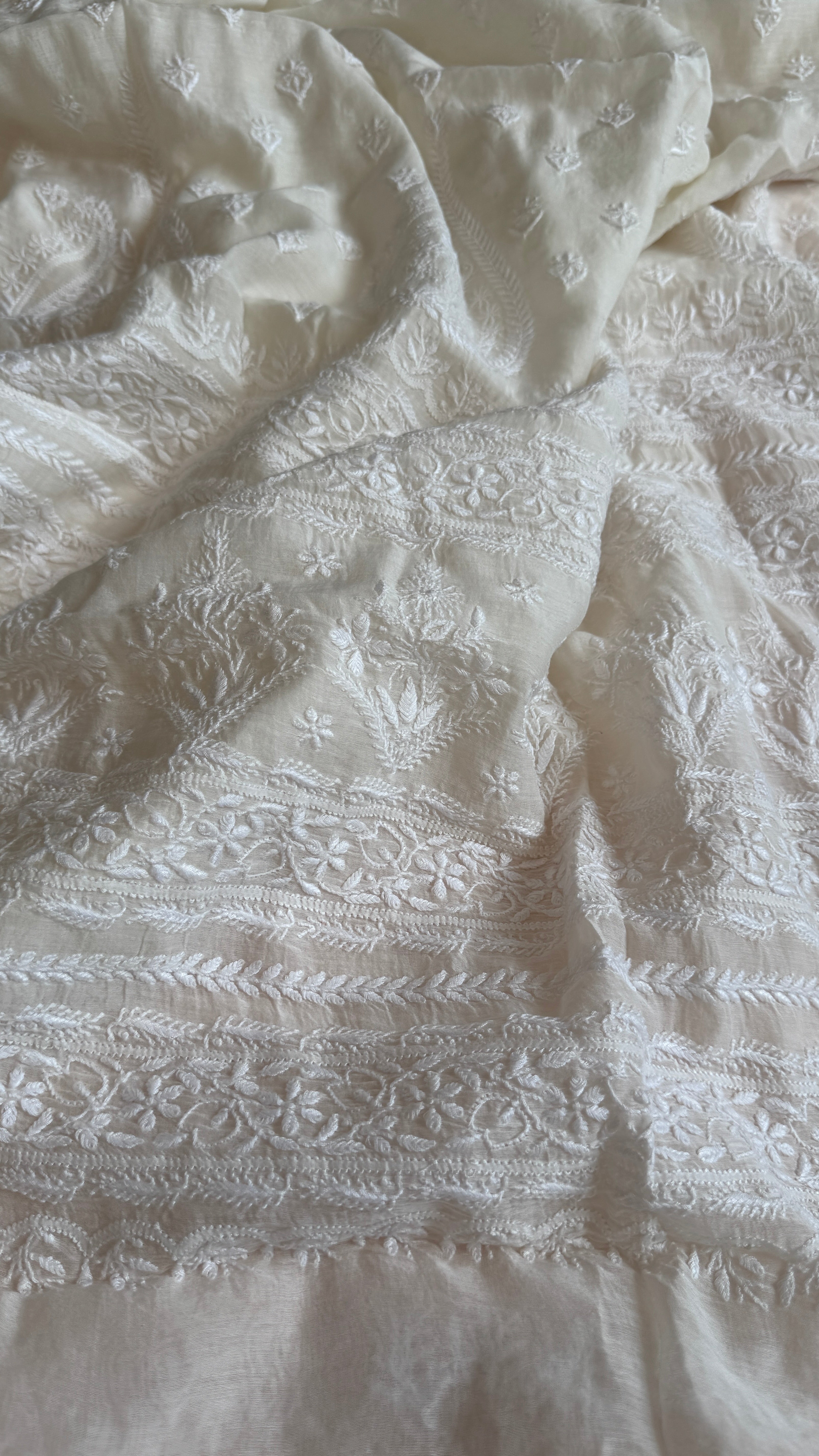 Pure Mul Chanderi Chikankari saree in White