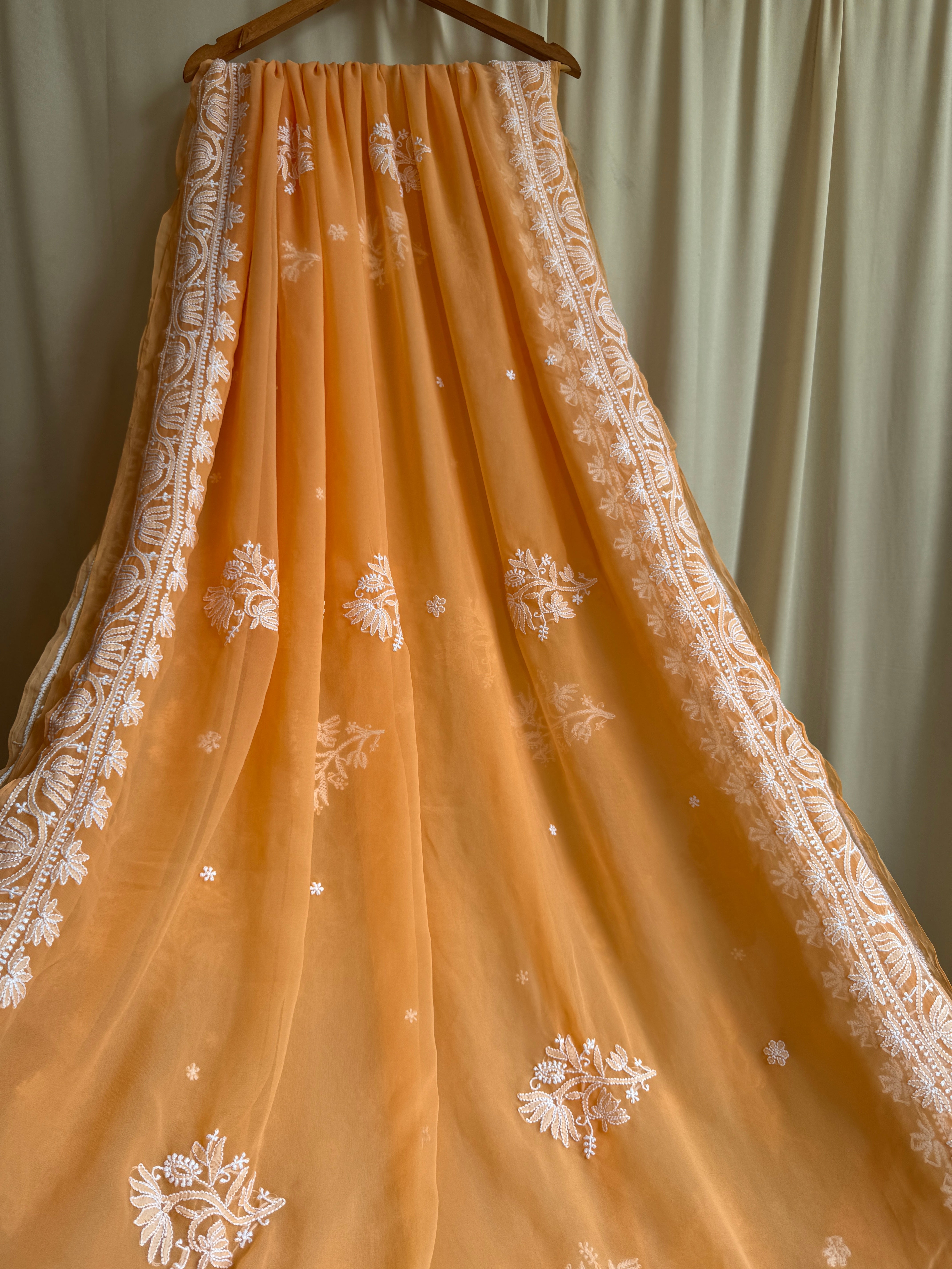 Georgette Chikankari saree in Orange ARIAA CHIKANKARI