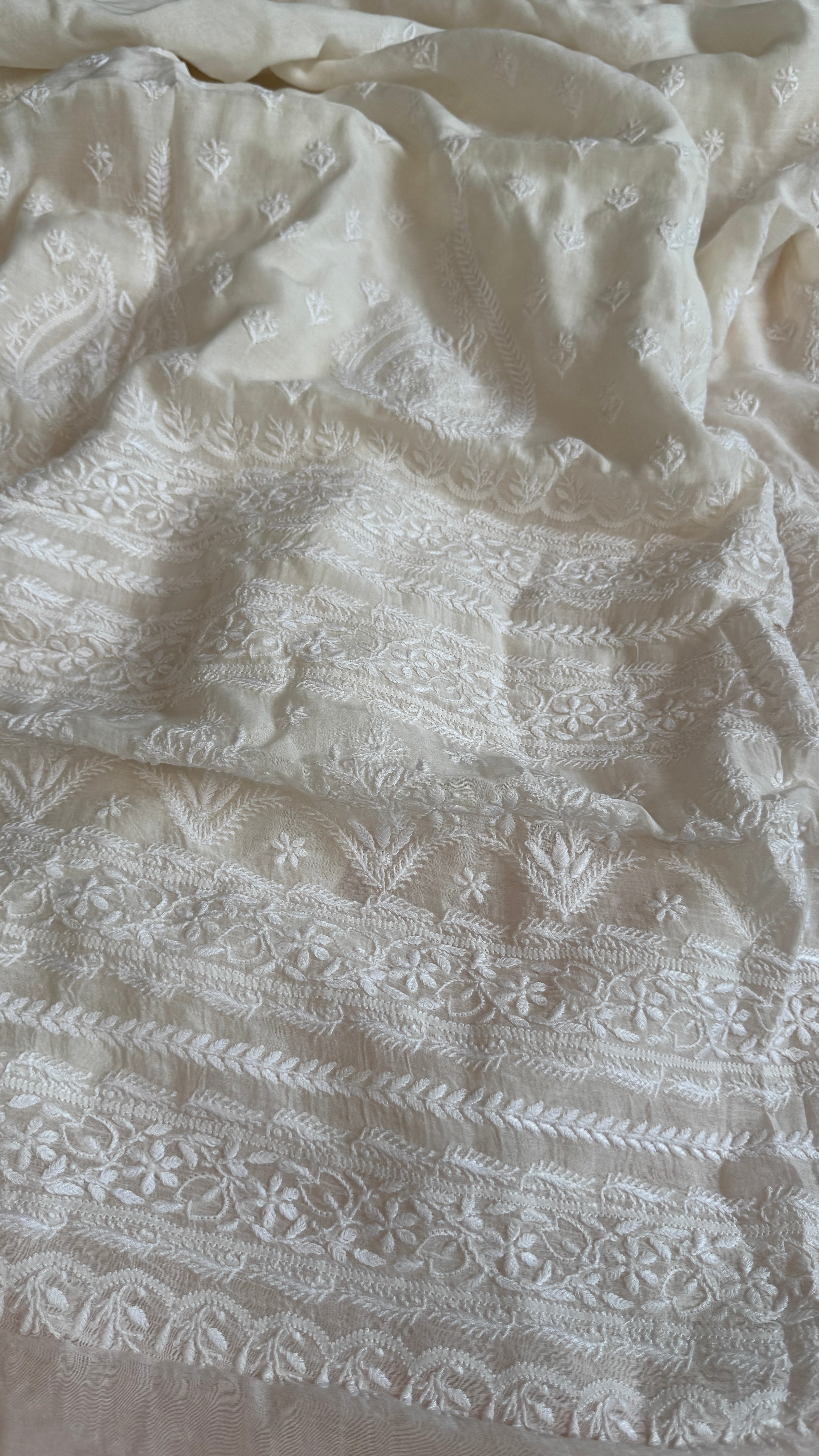 Pure Mul Chanderi Chikankari saree in White