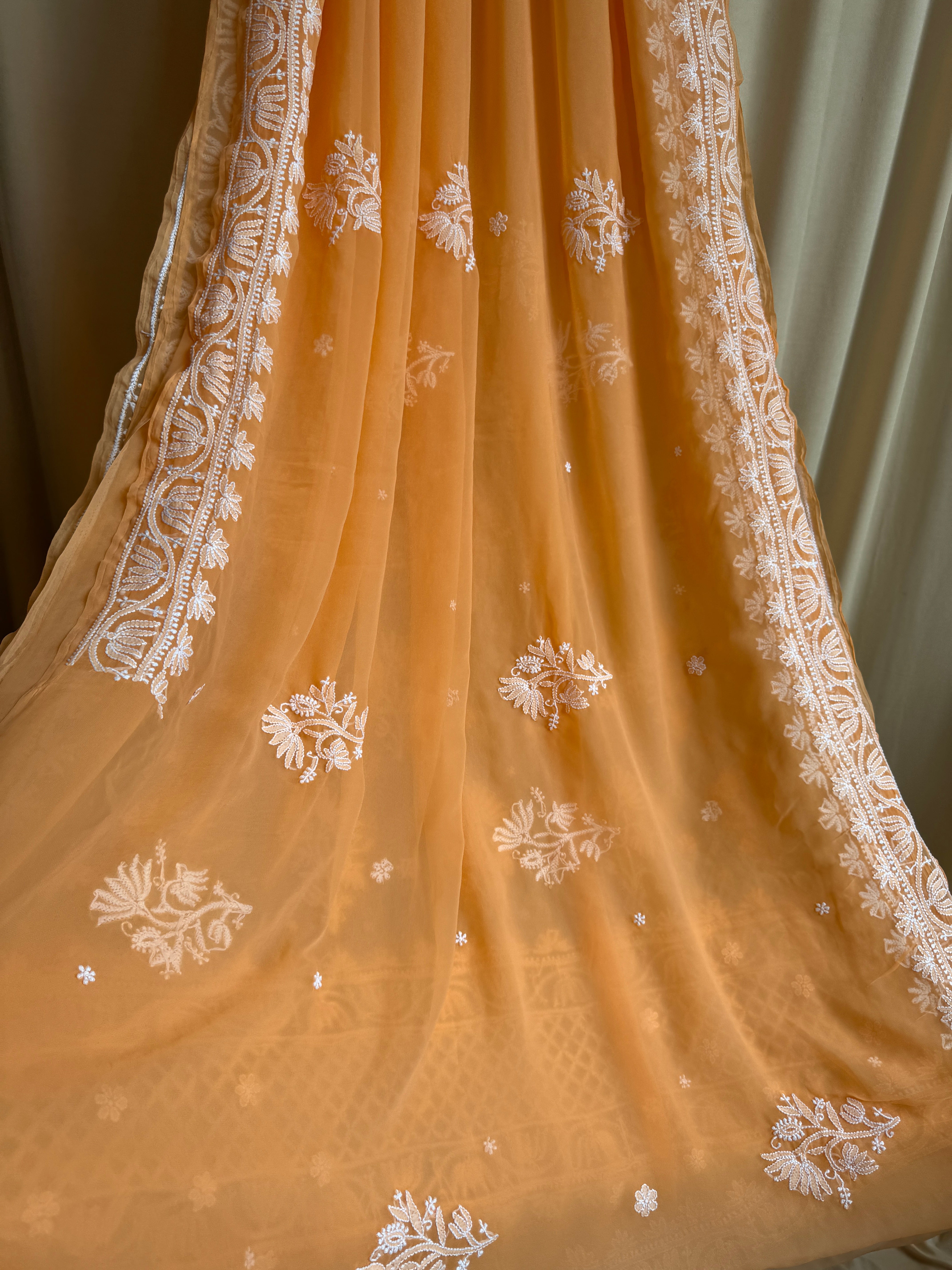 Georgette Chikankari saree in Orange ARIAA CHIKANKARI