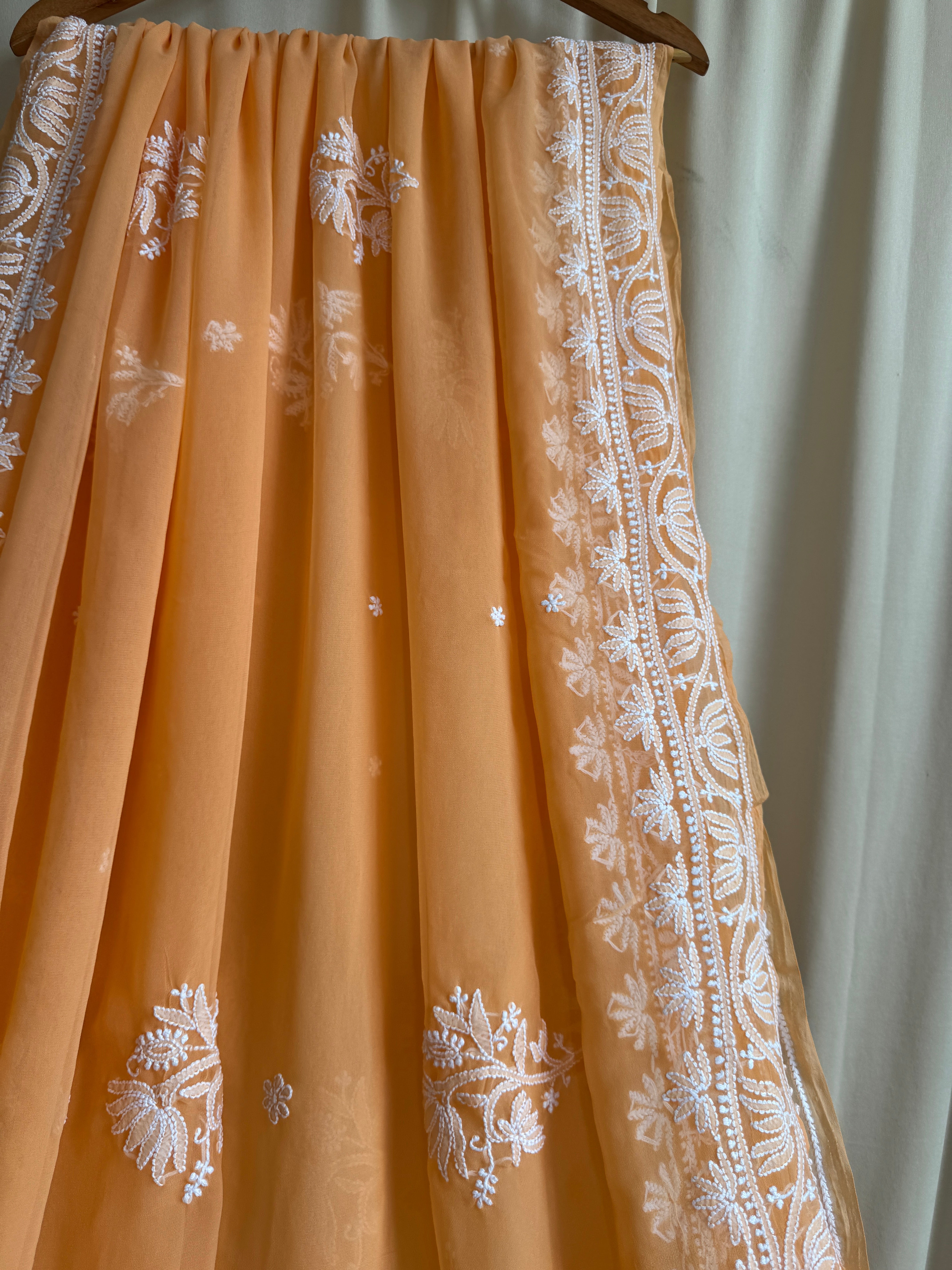 Georgette Chikankari saree in Orange ARIAA CHIKANKARI