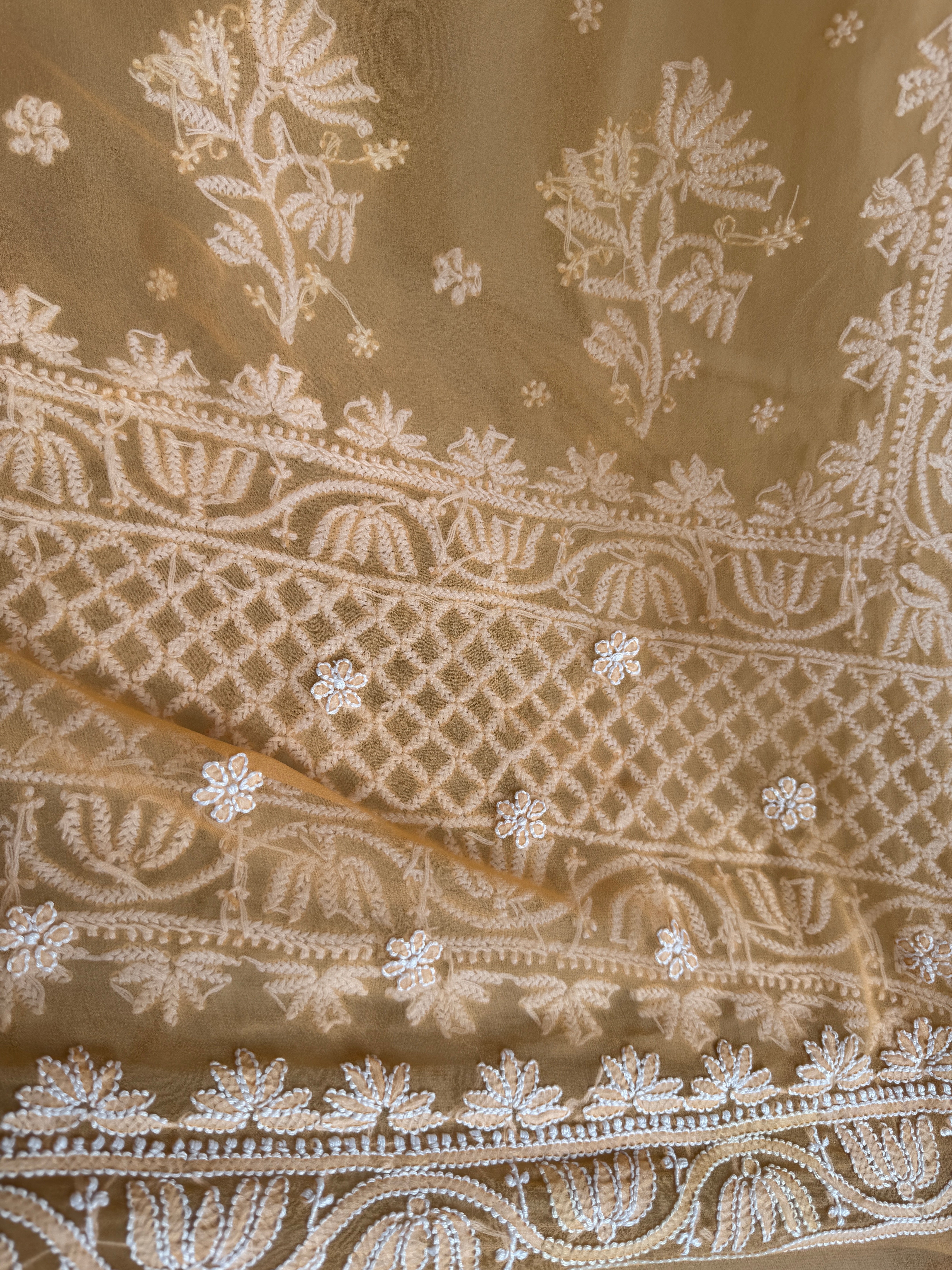 Georgette Chikankari saree in Orange ARIAA CHIKANKARI