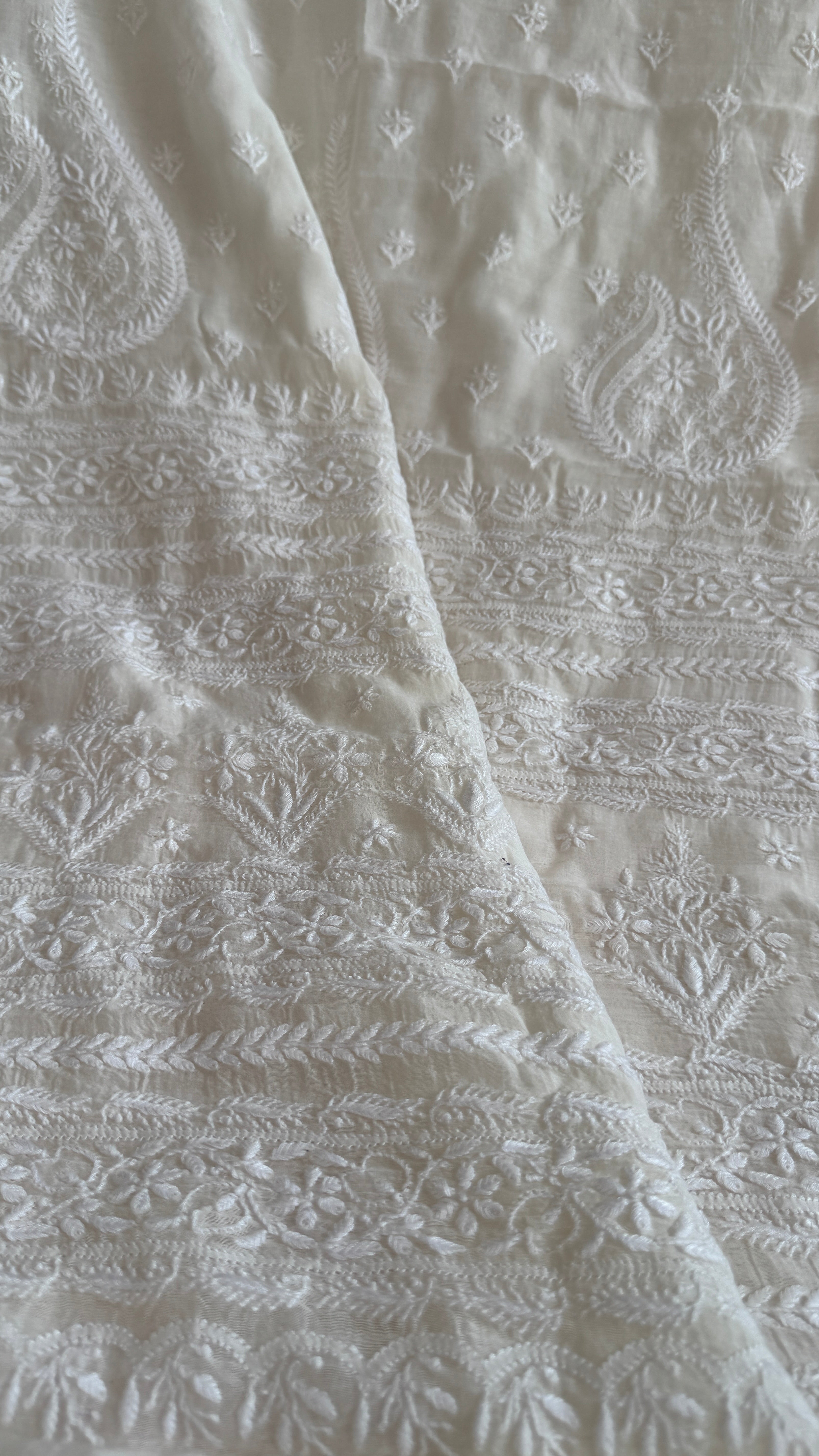 Pure Mul Chanderi Chikankari saree in White