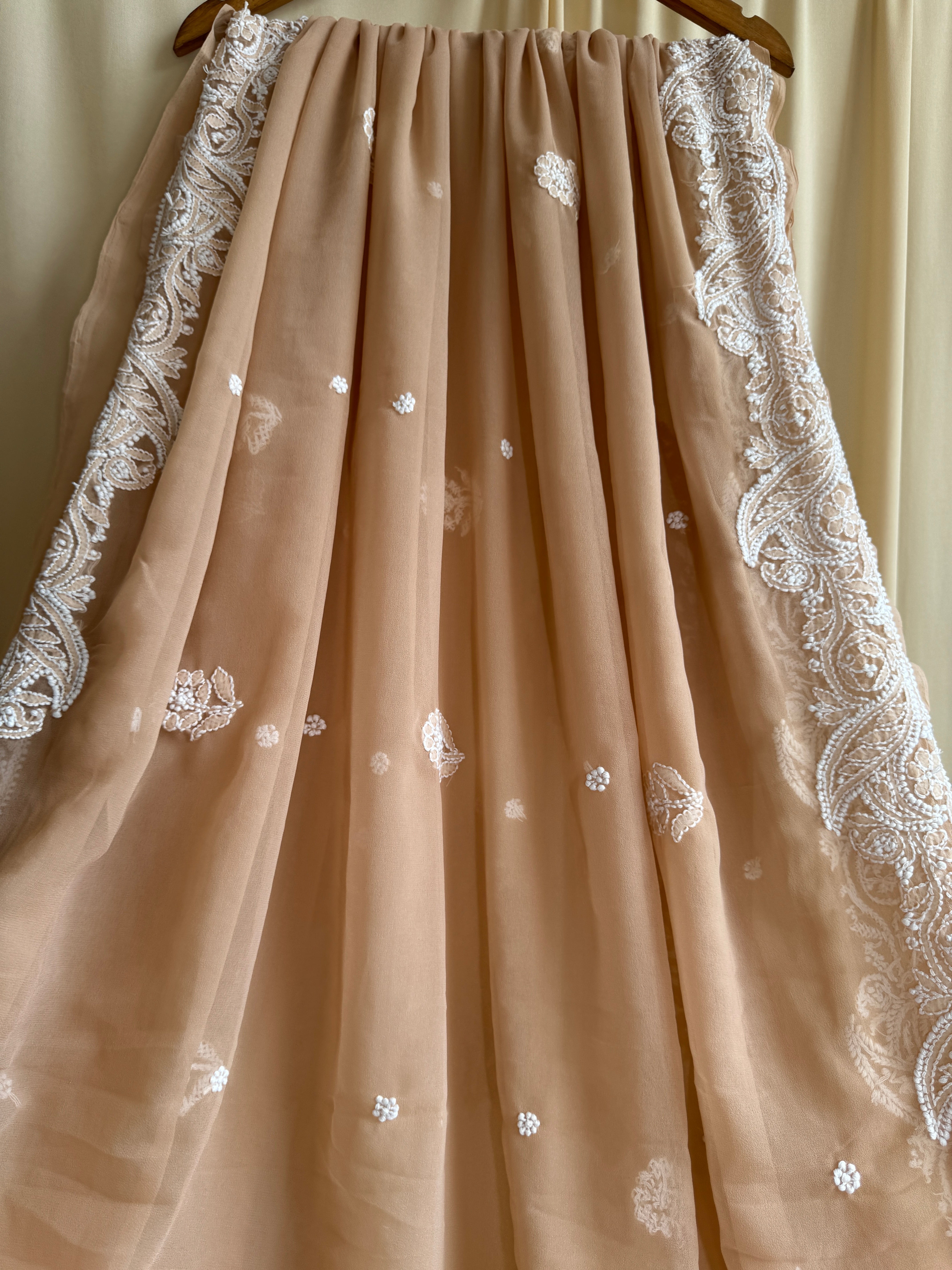 Georgette Chikankari saree in Beige ARIAA CHIKANKARI