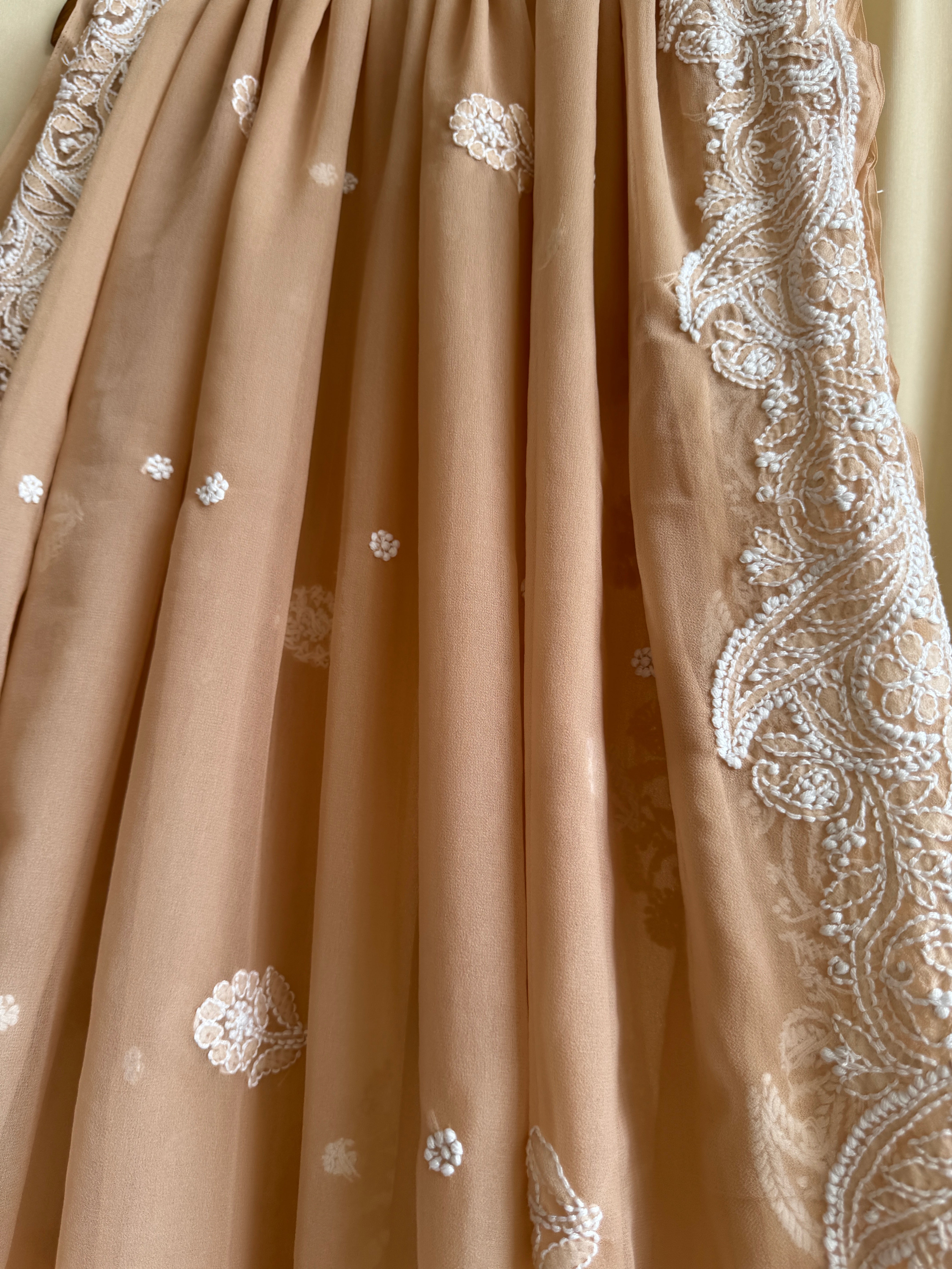 Georgette Chikankari saree in Beige ARIAA CHIKANKARI