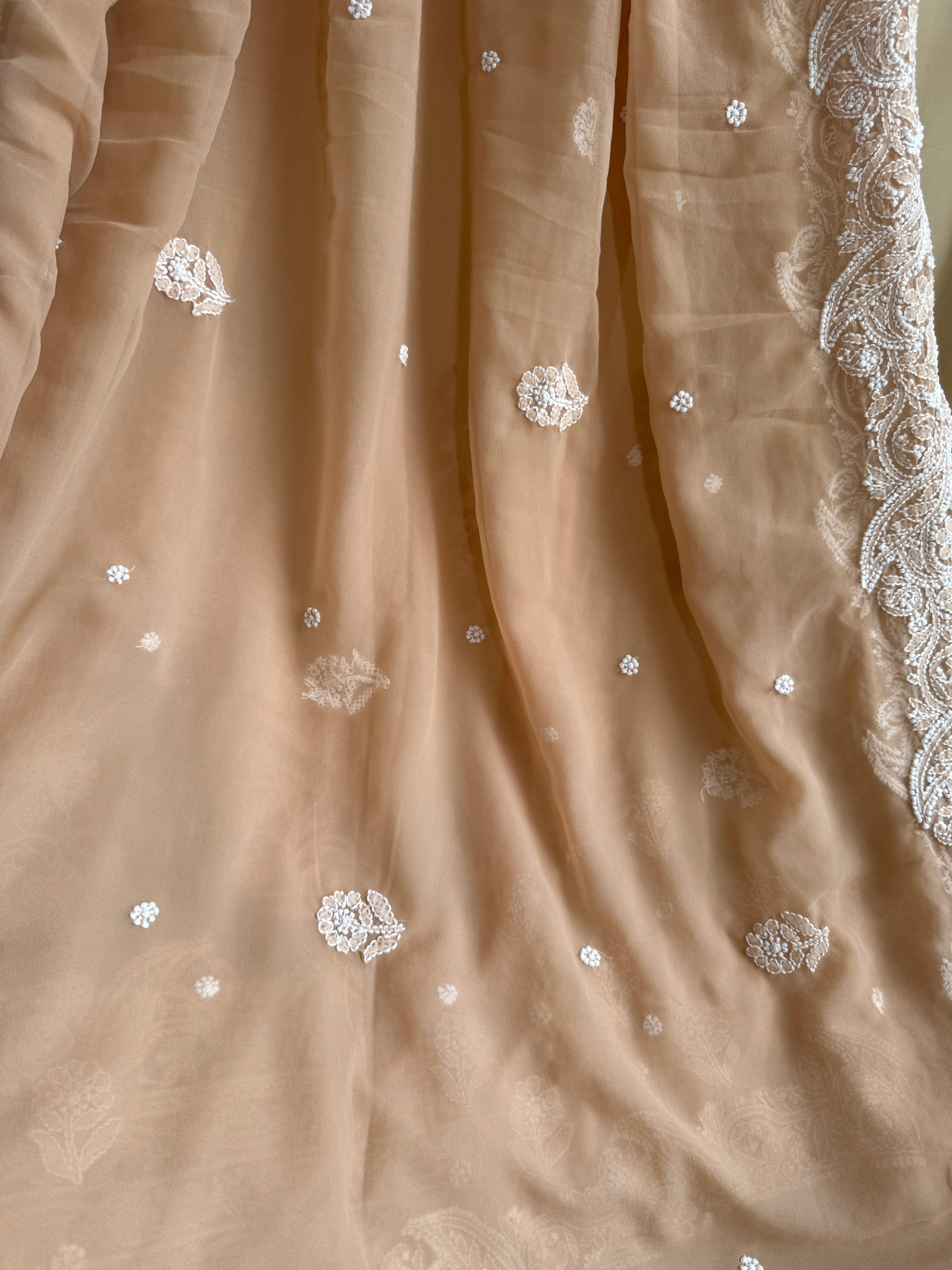 Georgette Chikankari saree in Beige ARIAA CHIKANKARI