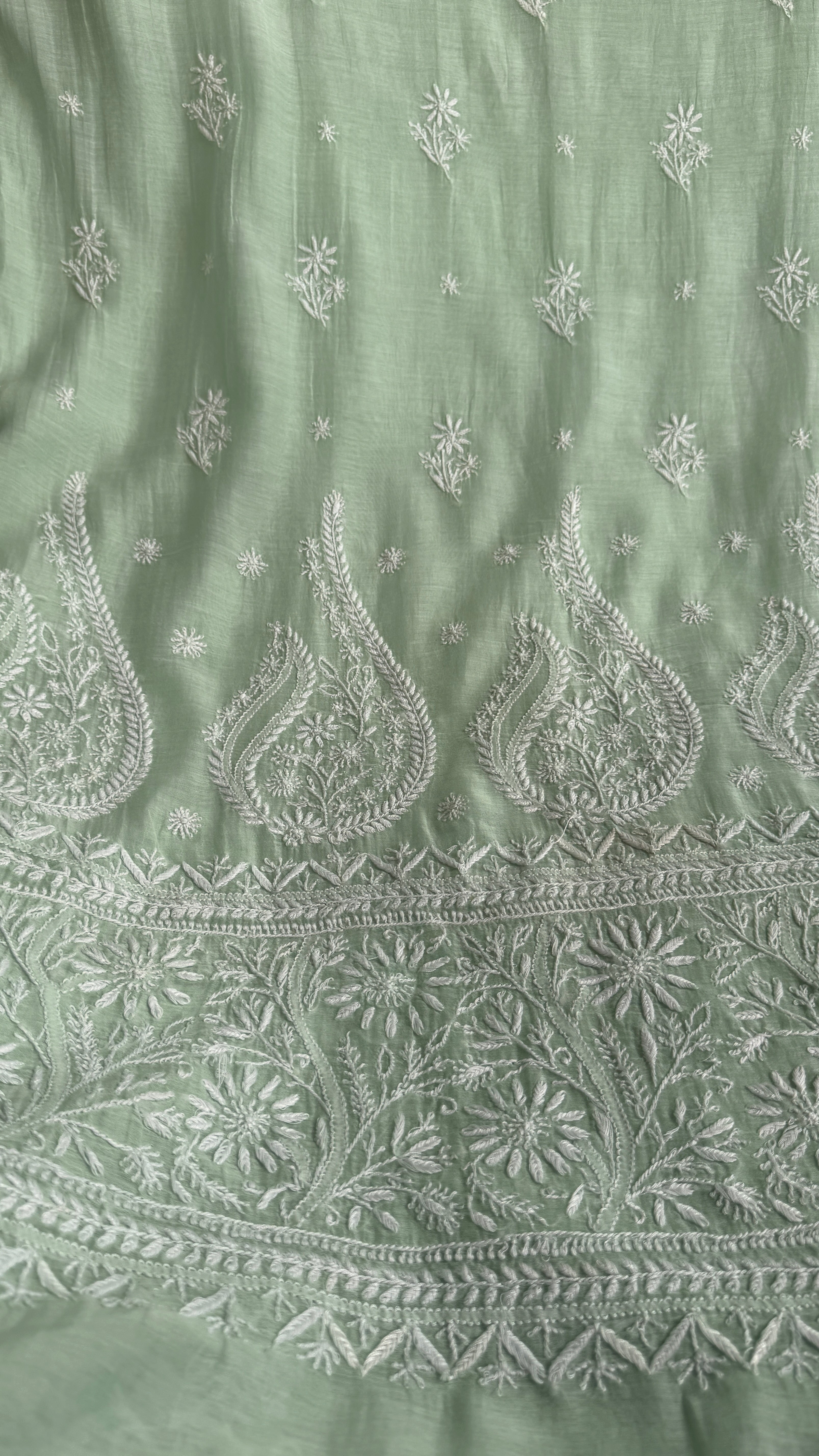 Pure Mul Chanderi Chikankari saree in Green
