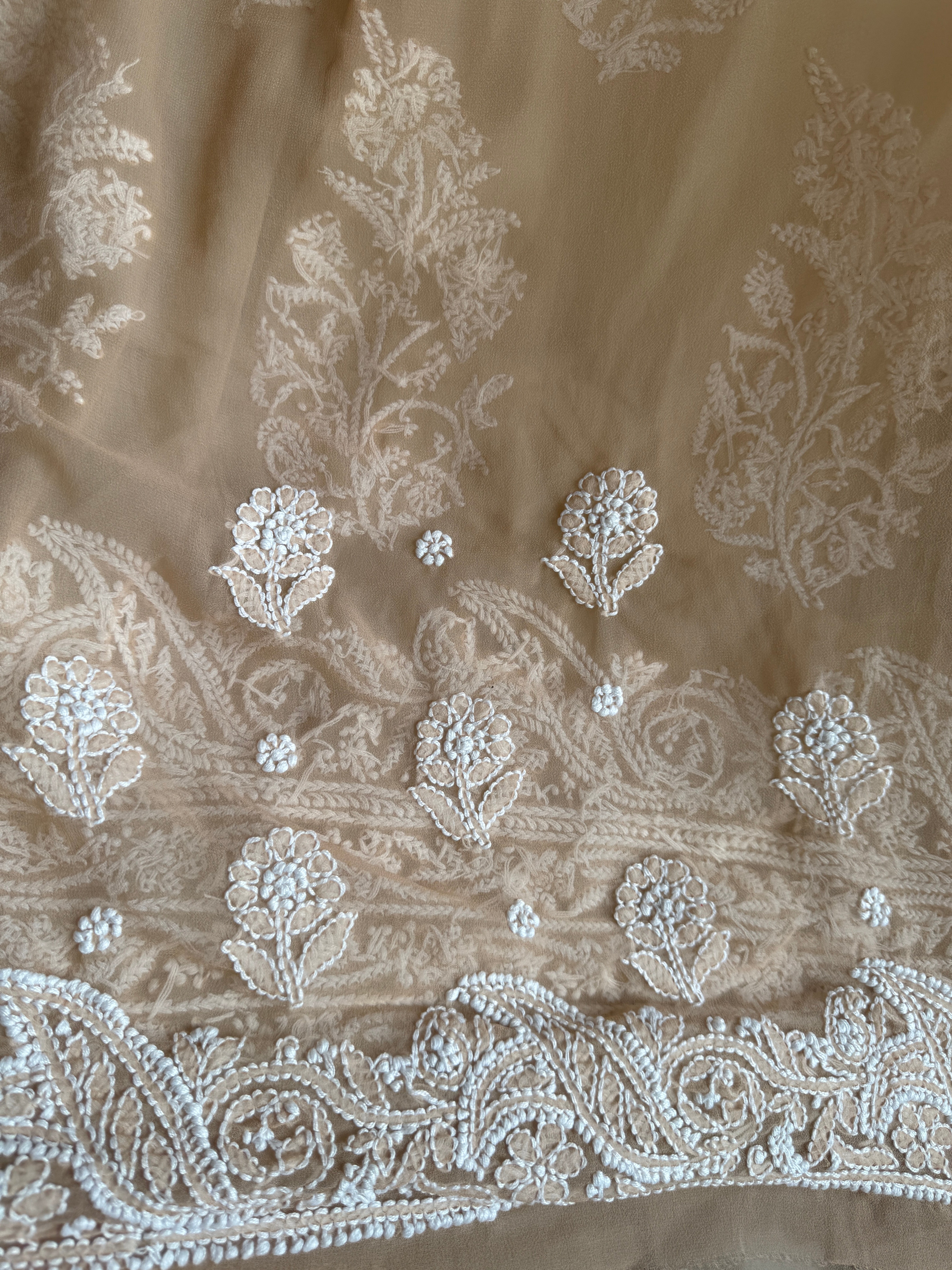 Georgette Chikankari saree in Beige ARIAA CHIKANKARI